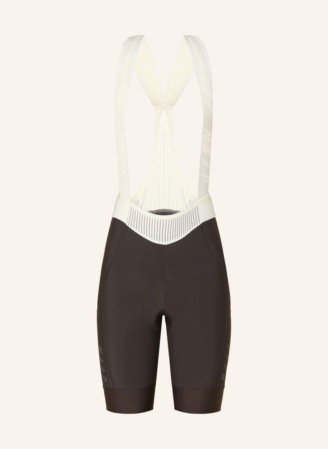 MAAP TEAM BIB EVO CARGO Cycling Shorts with Straps and Padded Seat Panel: DARK BROWN / WHITE