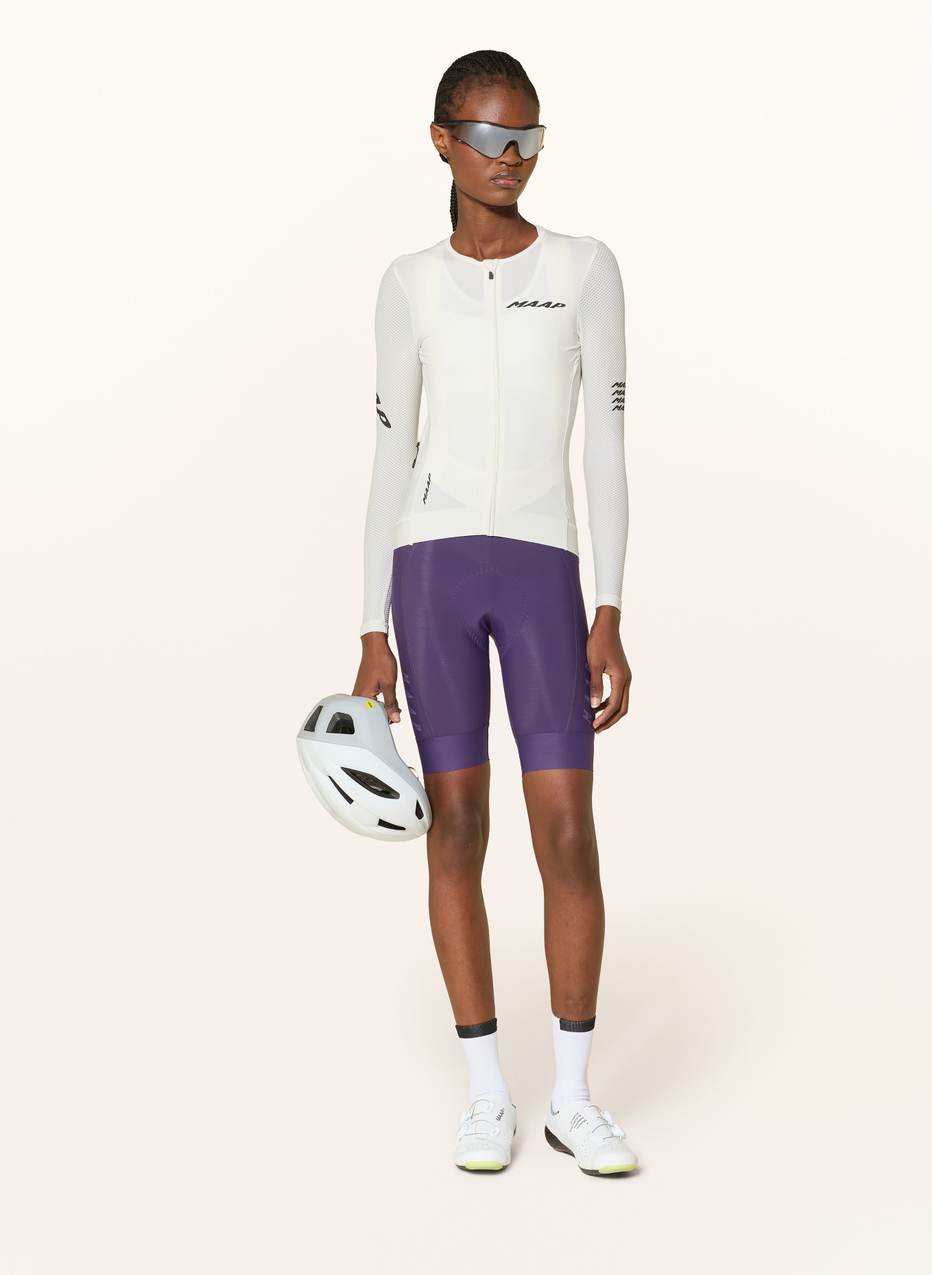 MAAP Fietsbroek TEAM BIB EVO met bretels en gepolsterd inzetstuk: PAARS / WIT