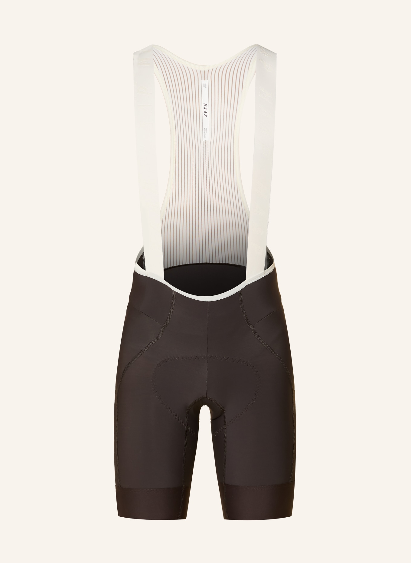 MAAP TEAM BIB EVO CARGO Cycling Shorts with Straps and Padded Seat Panel: DARK BROWN / WHITE / BLACK
