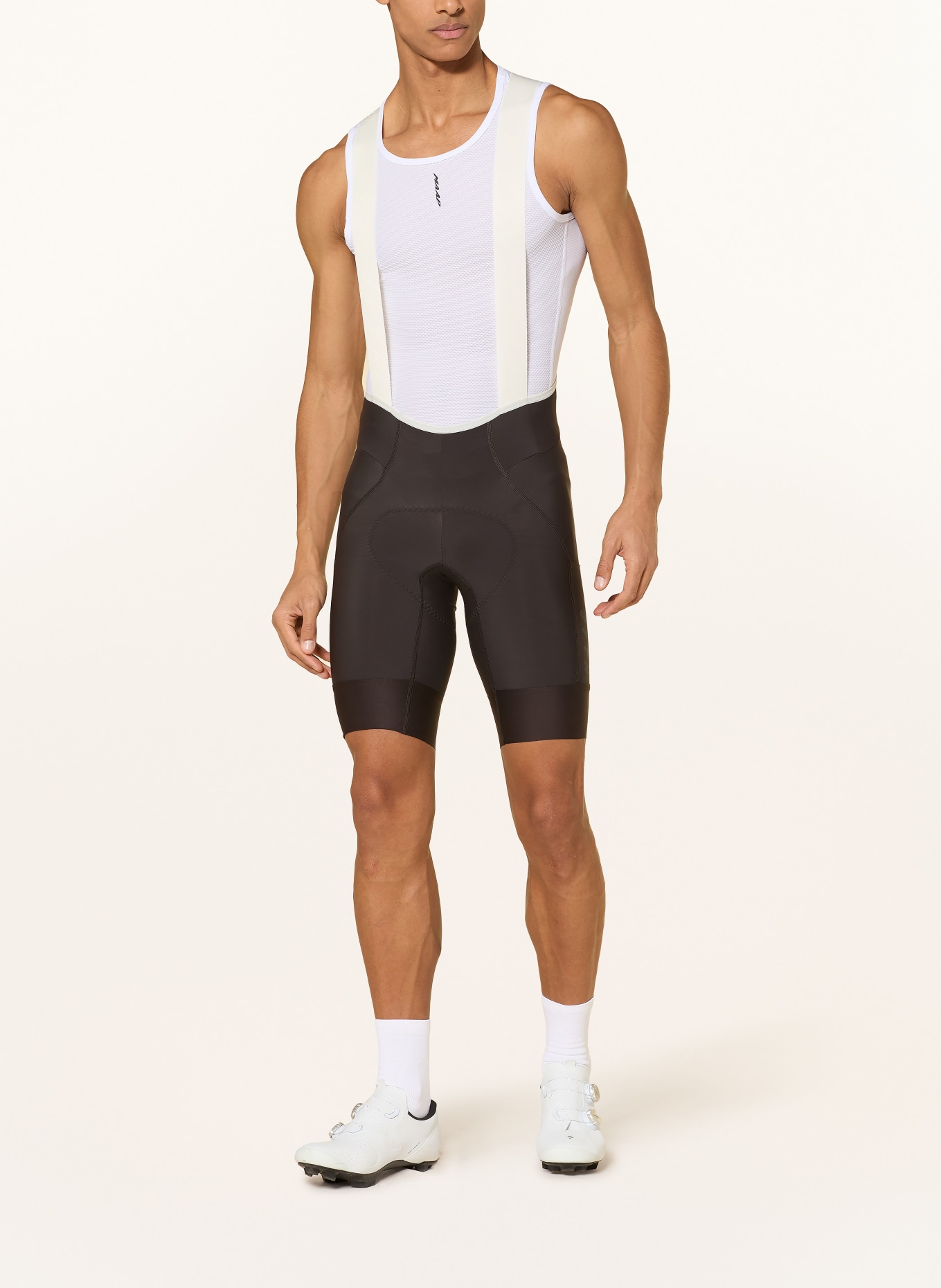 MAAP TEAM BIB EVO CARGO Cycling Shorts with Straps and Padded Seat Panel: DARK BROWN / WHITE / BLACK