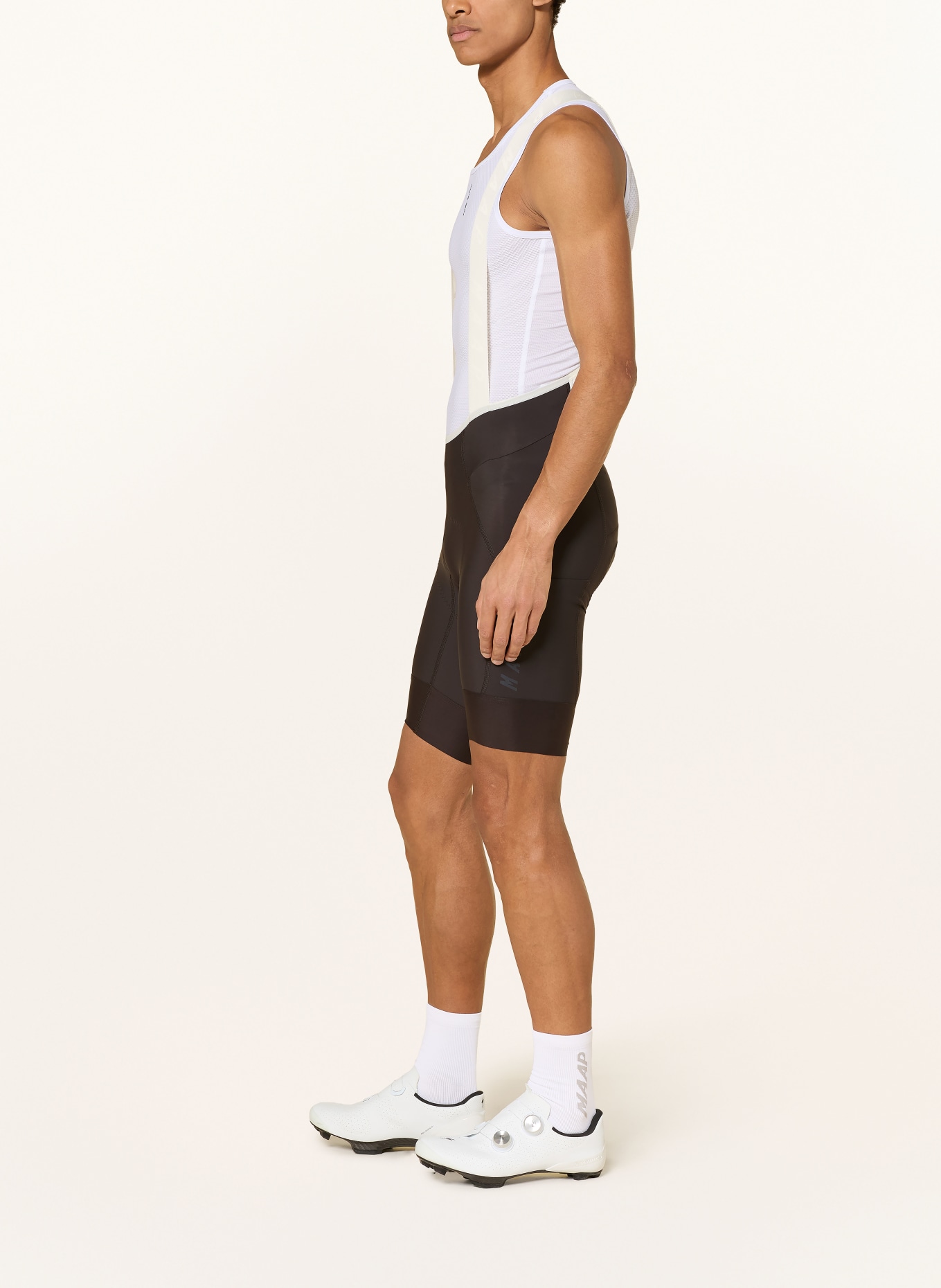 MAAP TEAM BIB EVO CARGO Cycling Shorts with Straps and Padded Seat Panel: DARK BROWN / WHITE / BLACK