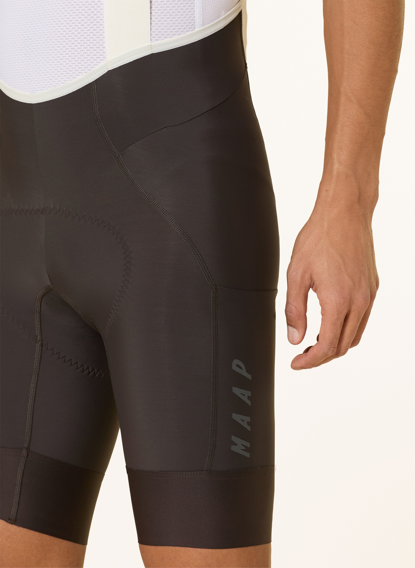MAAP TEAM BIB EVO CARGO Cycling Shorts with Straps and Padded Seat Panel: DARK BROWN / WHITE / BLACK
