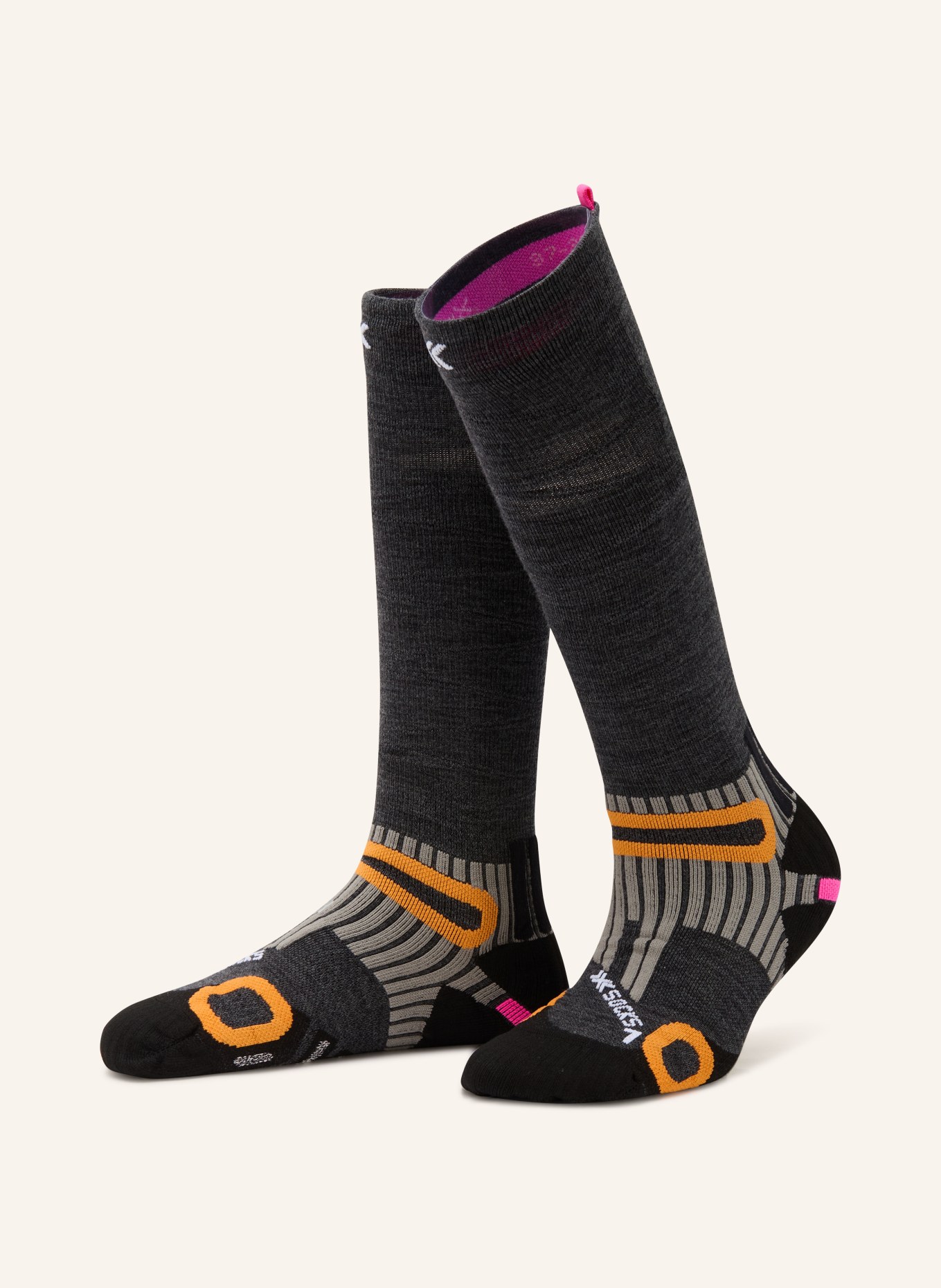 X-SOCKS Trekkingsokken HIKE ANATOMIX MERINO OTC: DONKERGRIJS / ORANJE / ZWART