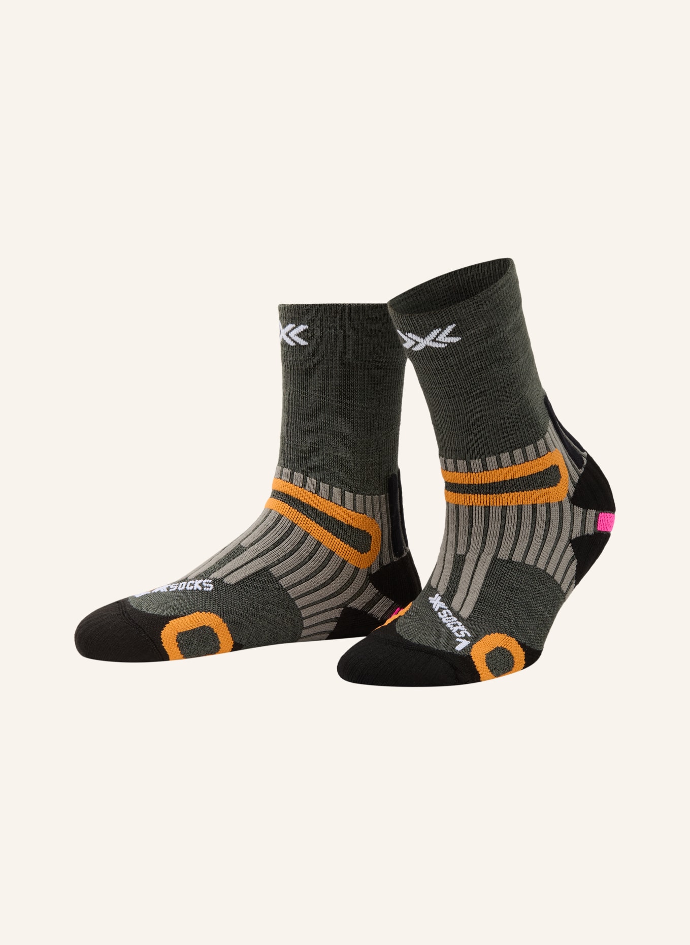 X-SOCKS Trekkingsokken HIKE ANATOMIX MERINO CREW: OLIJF / ORANJE / ZWART