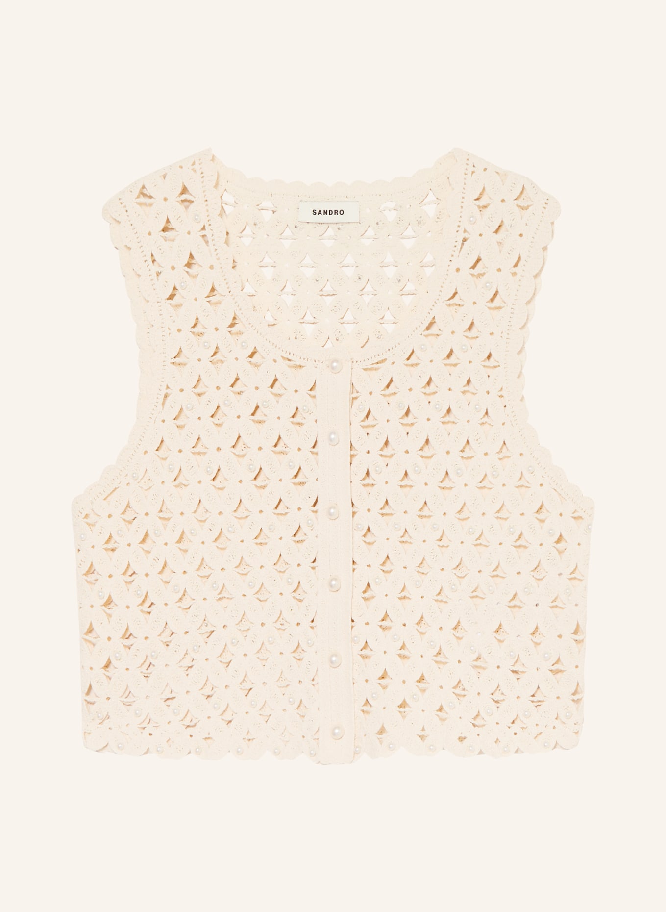 SANDRO Krótki top szydełkowy z kamyczkami: ECRU