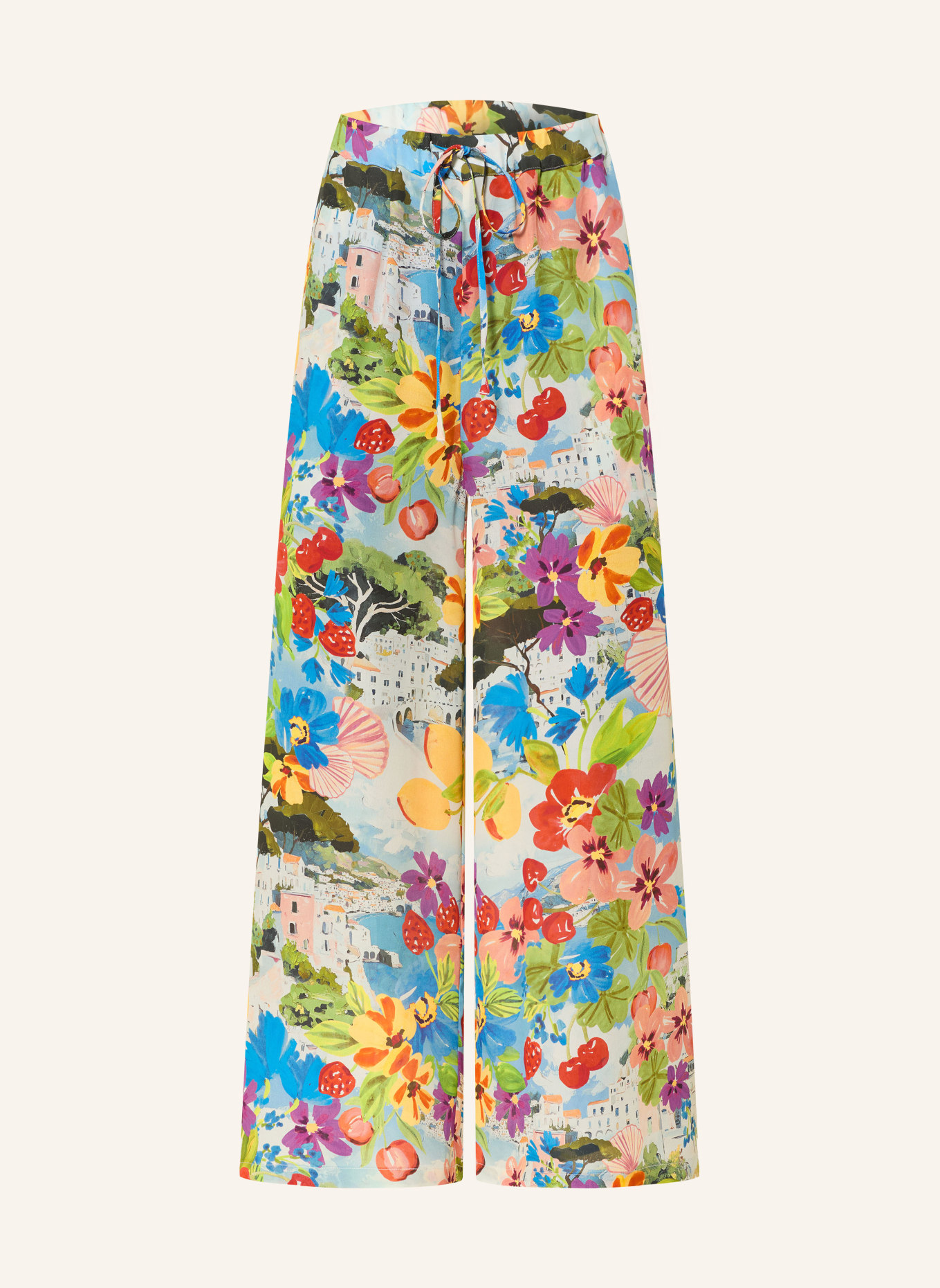 MARYAN MEHLHORN Pantalon Marlene RIVIERA en soie: BLEU CLAIR / ROUGE / VERT CLAIR