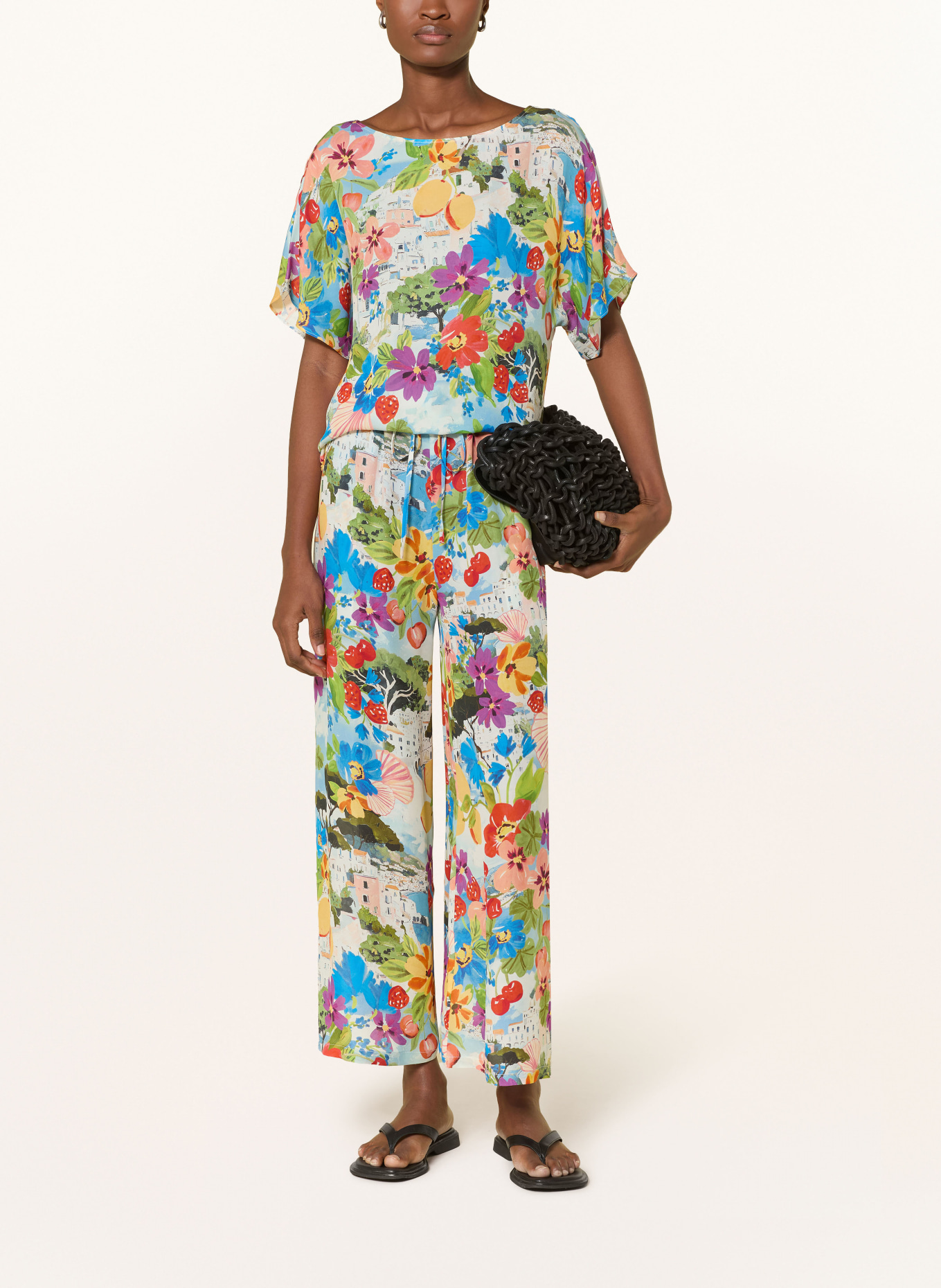 MARYAN MEHLHORN Pantalon Marlene RIVIERA en soie: BLEU CLAIR / ROUGE / VERT CLAIR