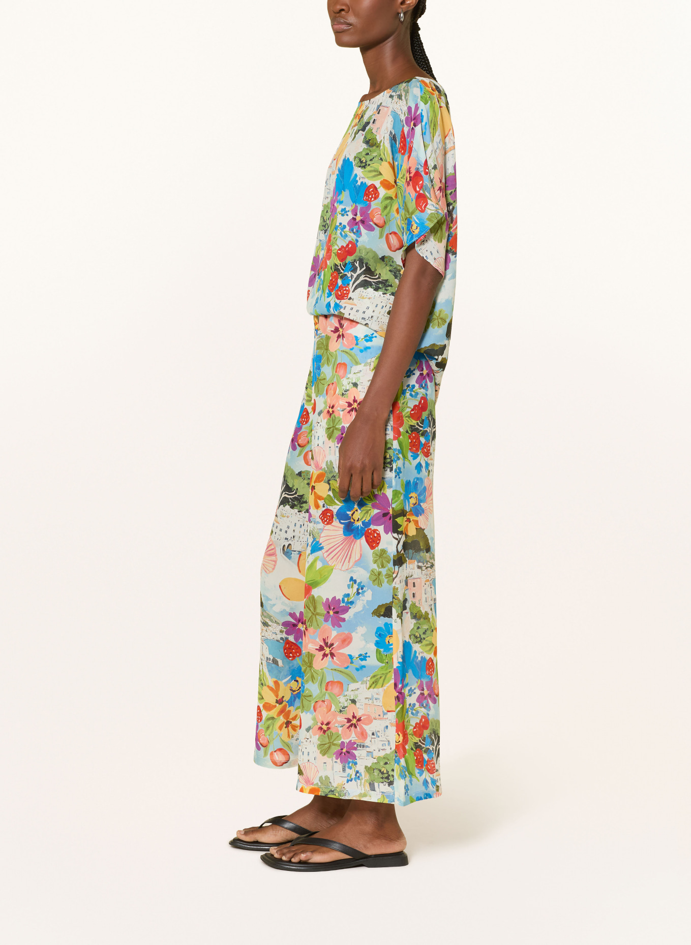 MARYAN MEHLHORN Pantalon Marlene RIVIERA en soie: BLEU CLAIR / ROUGE / VERT CLAIR