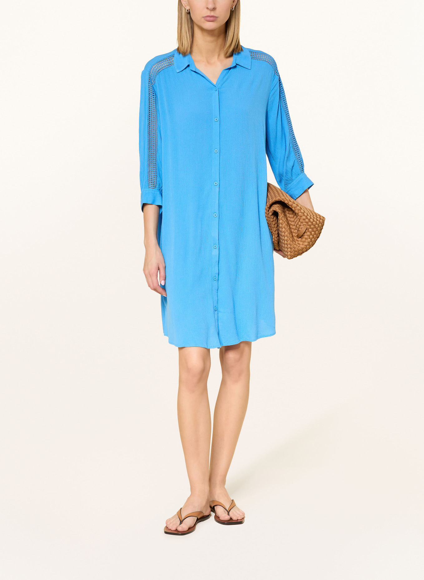 Charmline Robe de plage CAFTAN avec dentelle et manches 3/4: BLEU CLAIR
