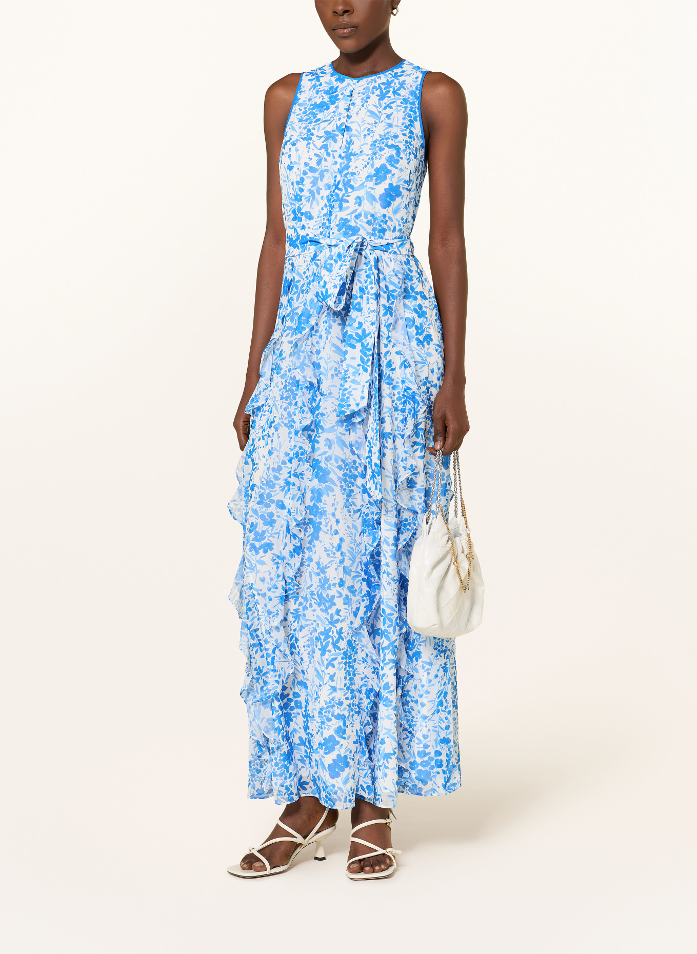 HOBBS TARYN Dress with Ruffles: BLUE / DARK BLUE / WHITE