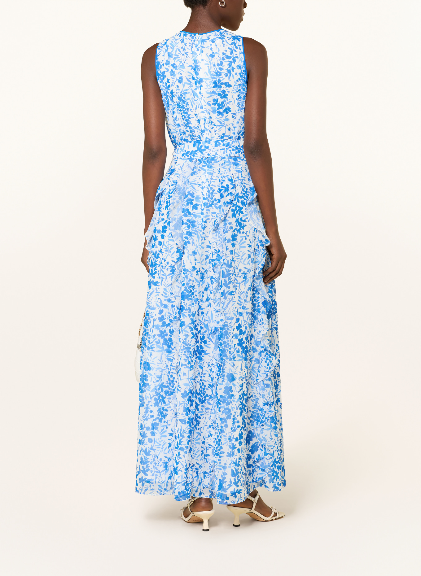 HOBBS TARYN Dress with Ruffles: BLUE / DARK BLUE / WHITE