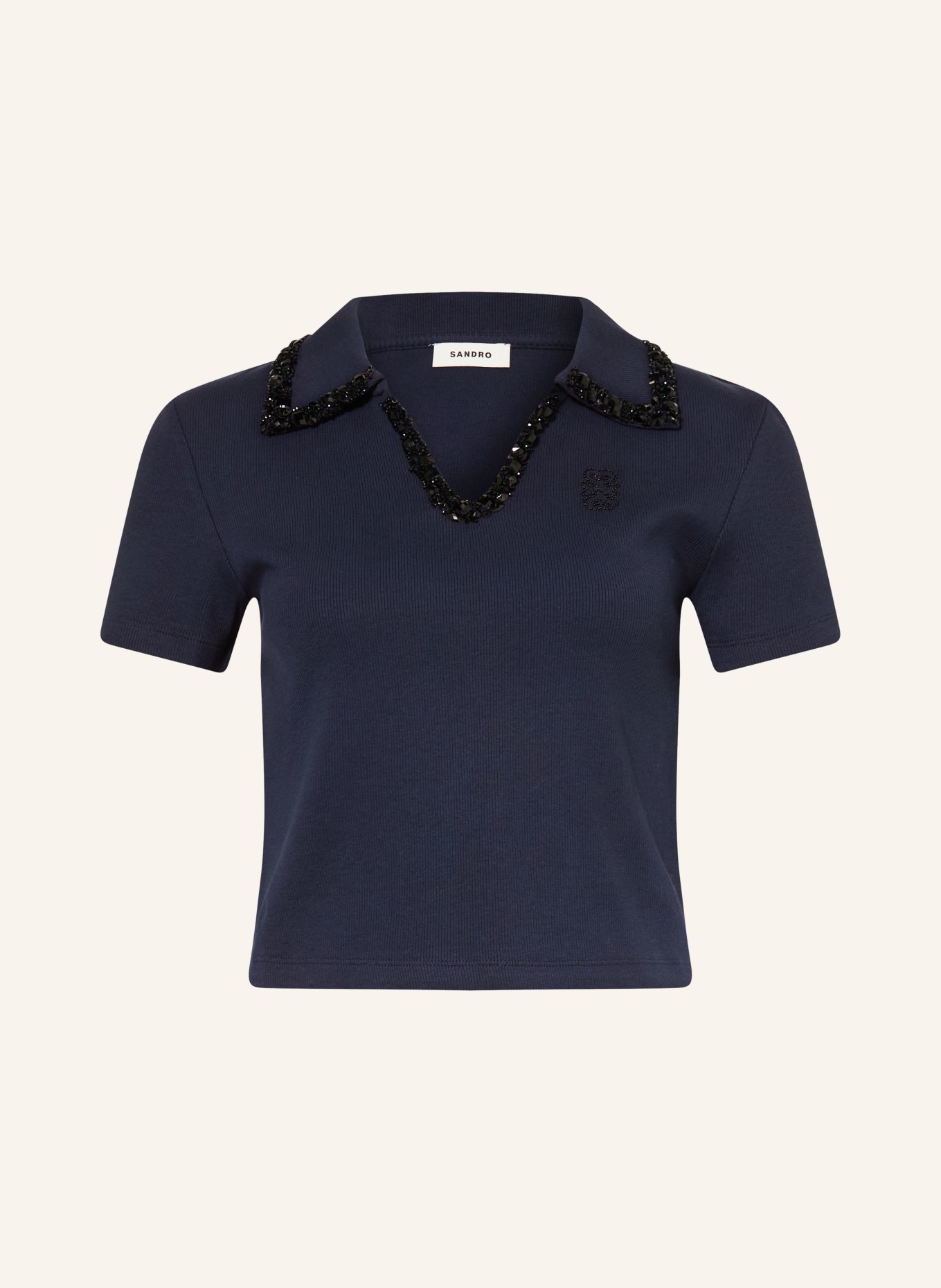 SANDRO Koszulka polo z dżerseju z kamieniami ozdobnymi: GRANATOWY / CZARNY