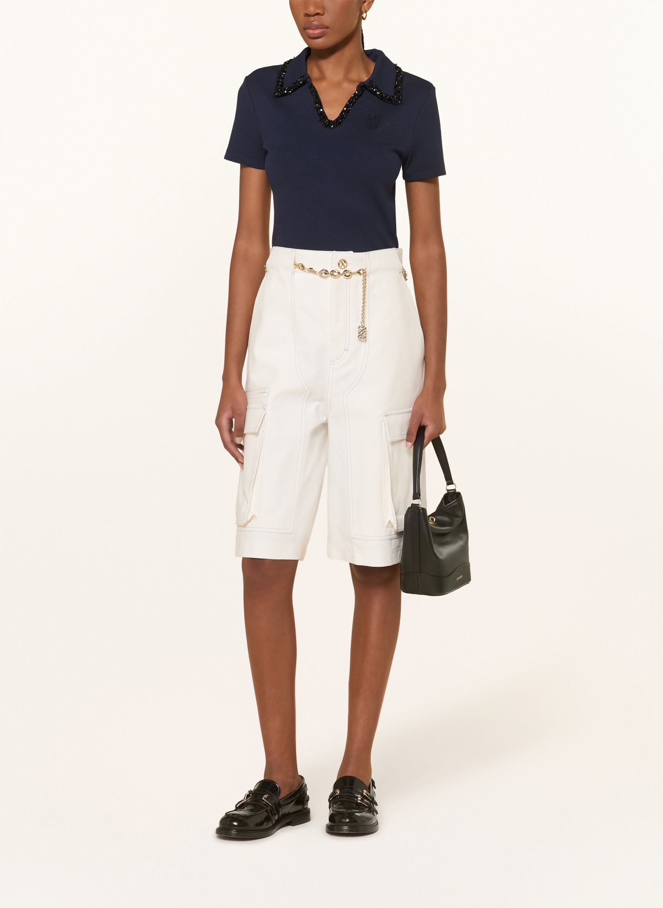 SANDRO Koszulka polo z dżerseju z kamieniami ozdobnymi: GRANATOWY / CZARNY