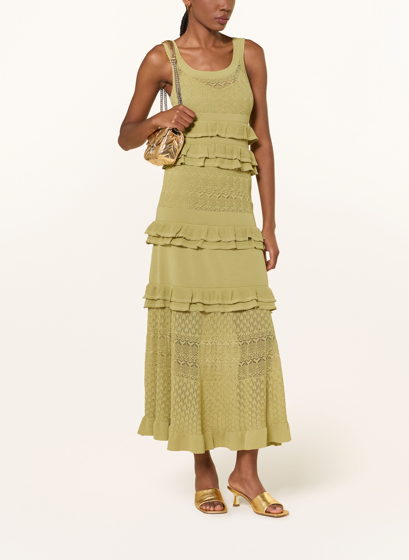 SANDRO Spitzenkleid mit Volants: GRÜN