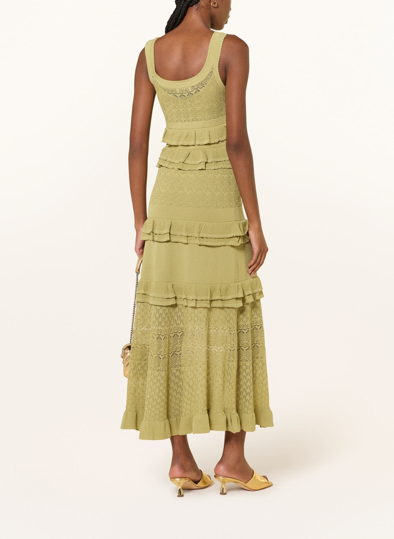 SANDRO Spitzenkleid mit Volants: GRÜN