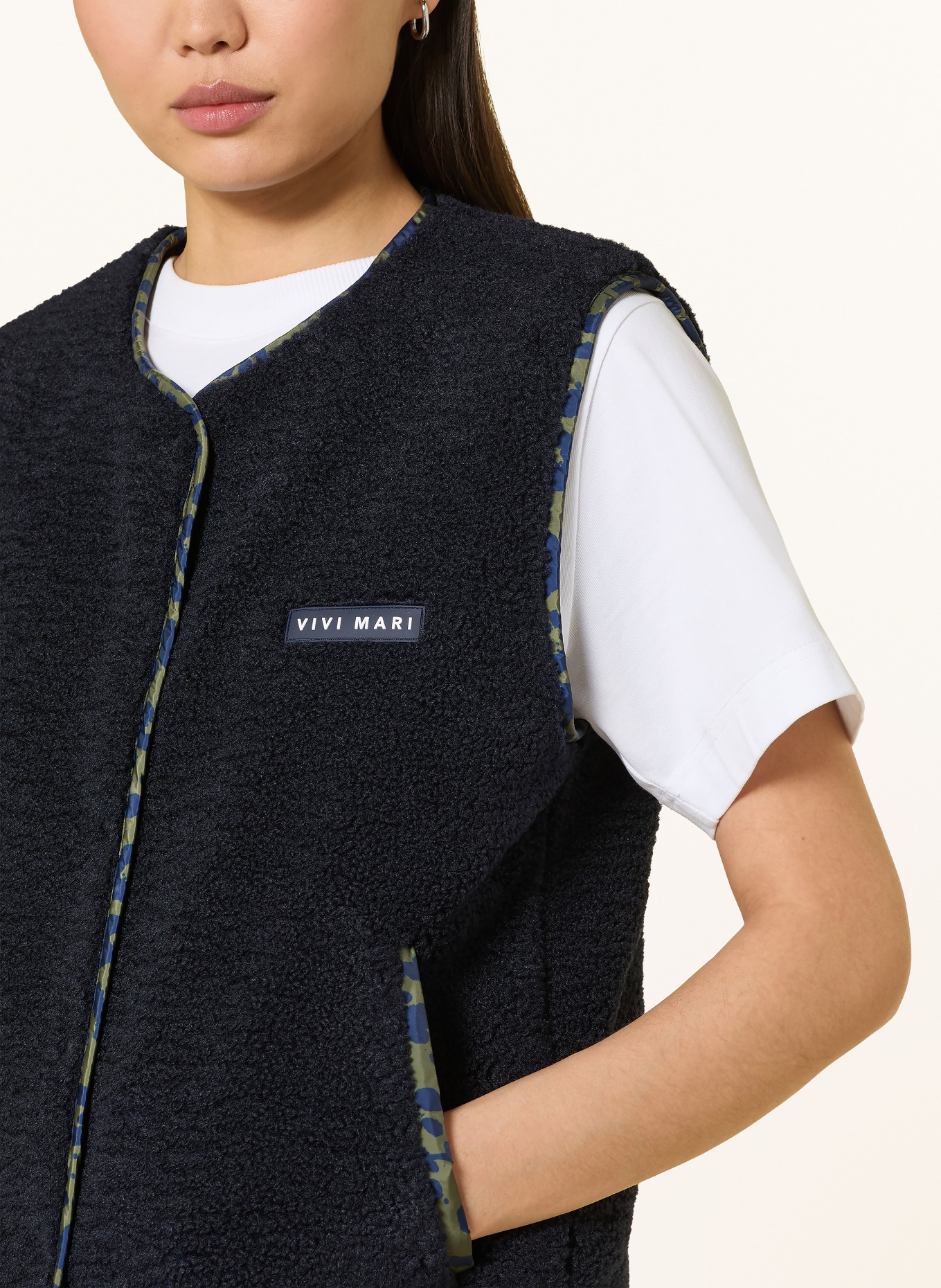 VIVI MARI Teddy fur vest: DARK BLUE