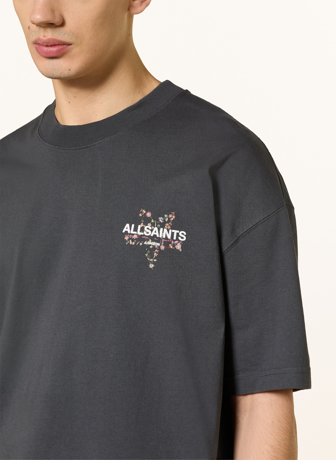ALLSAINTS PENTACLE T-shirt: DARK GRAY / PINK / WHITE