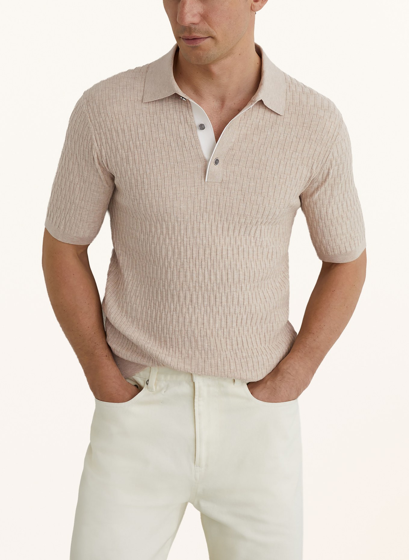 REISS Dzianinowa koszulka polo ERA: BEŻOWY