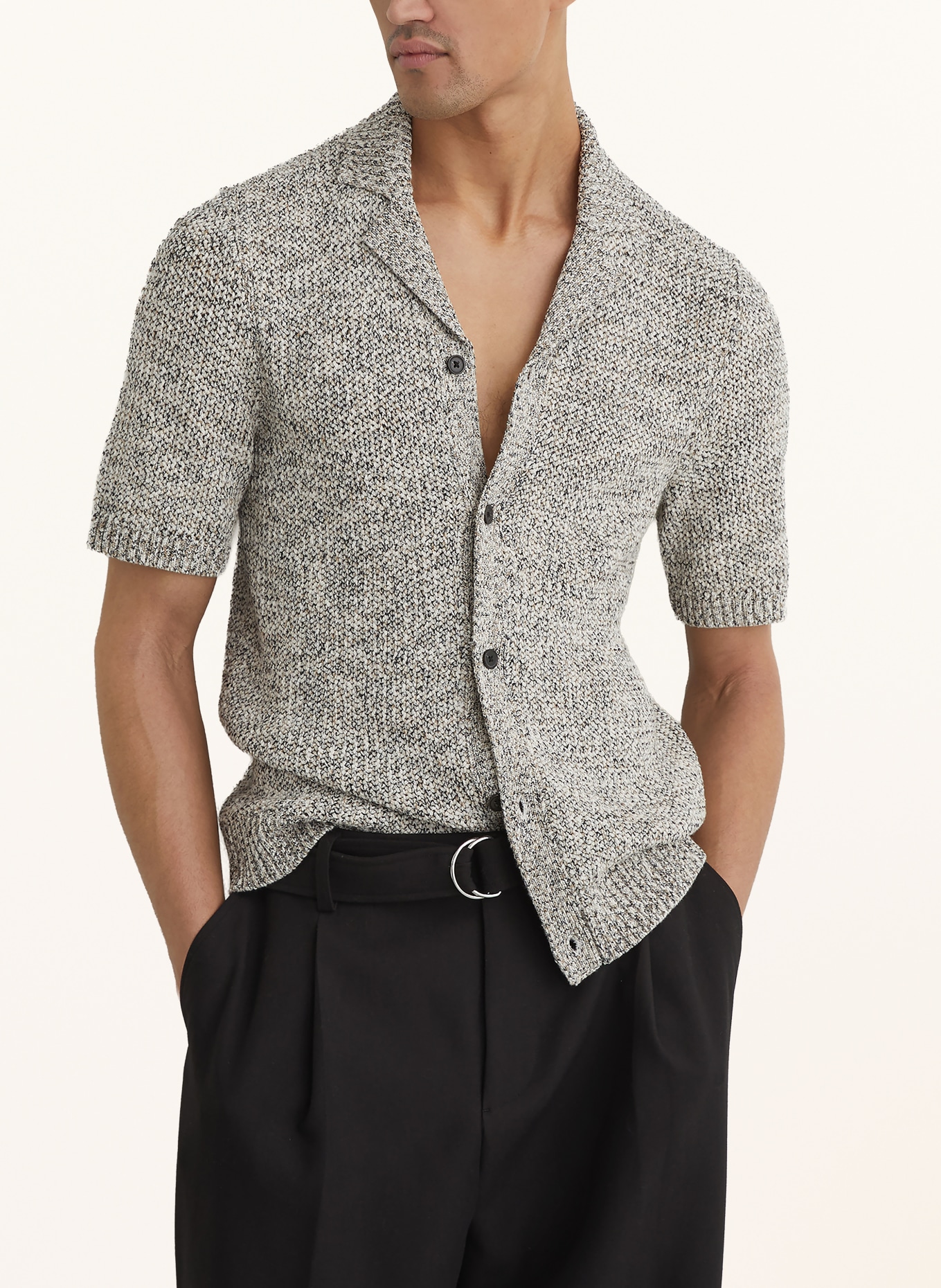 REISS Chemise en maille ADDIS Extra Slim Fit: BEIGE / BLANC / NOIR