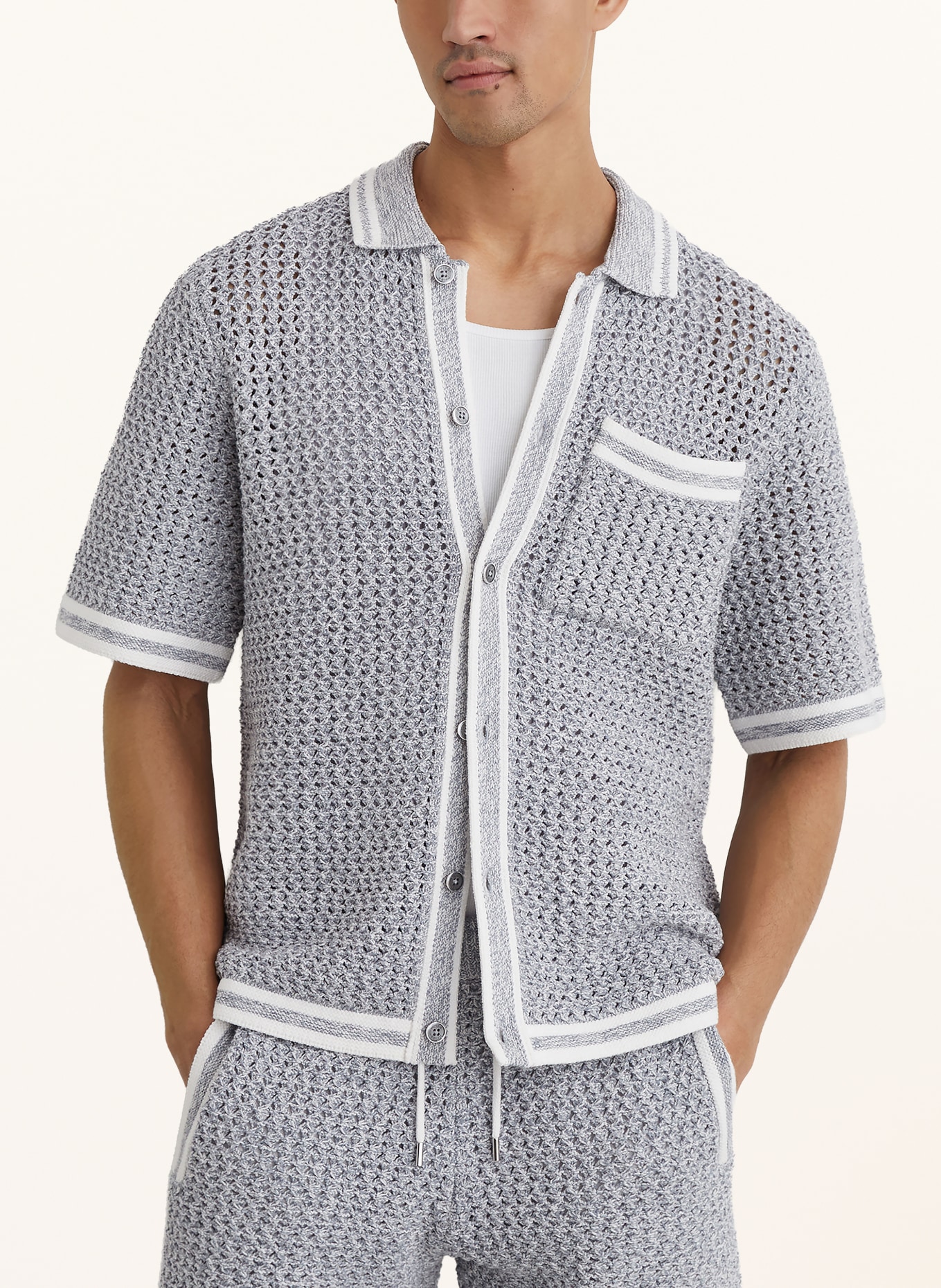 REISS Strickhemd THROUGH Regular Fit: BLAUGRAU / WEISS