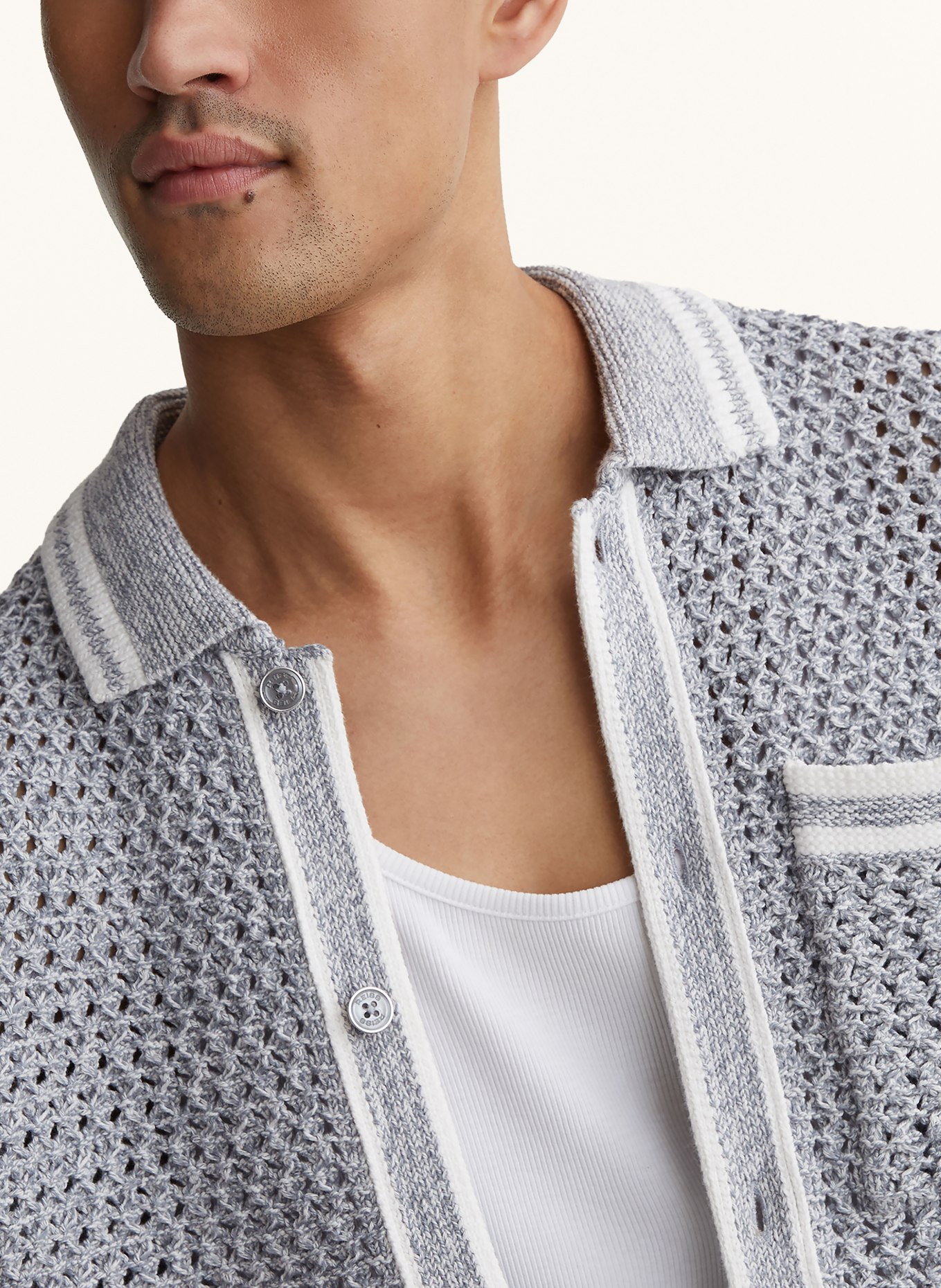 REISS Strickhemd THROUGH Regular Fit: BLAUGRAU / WEISS