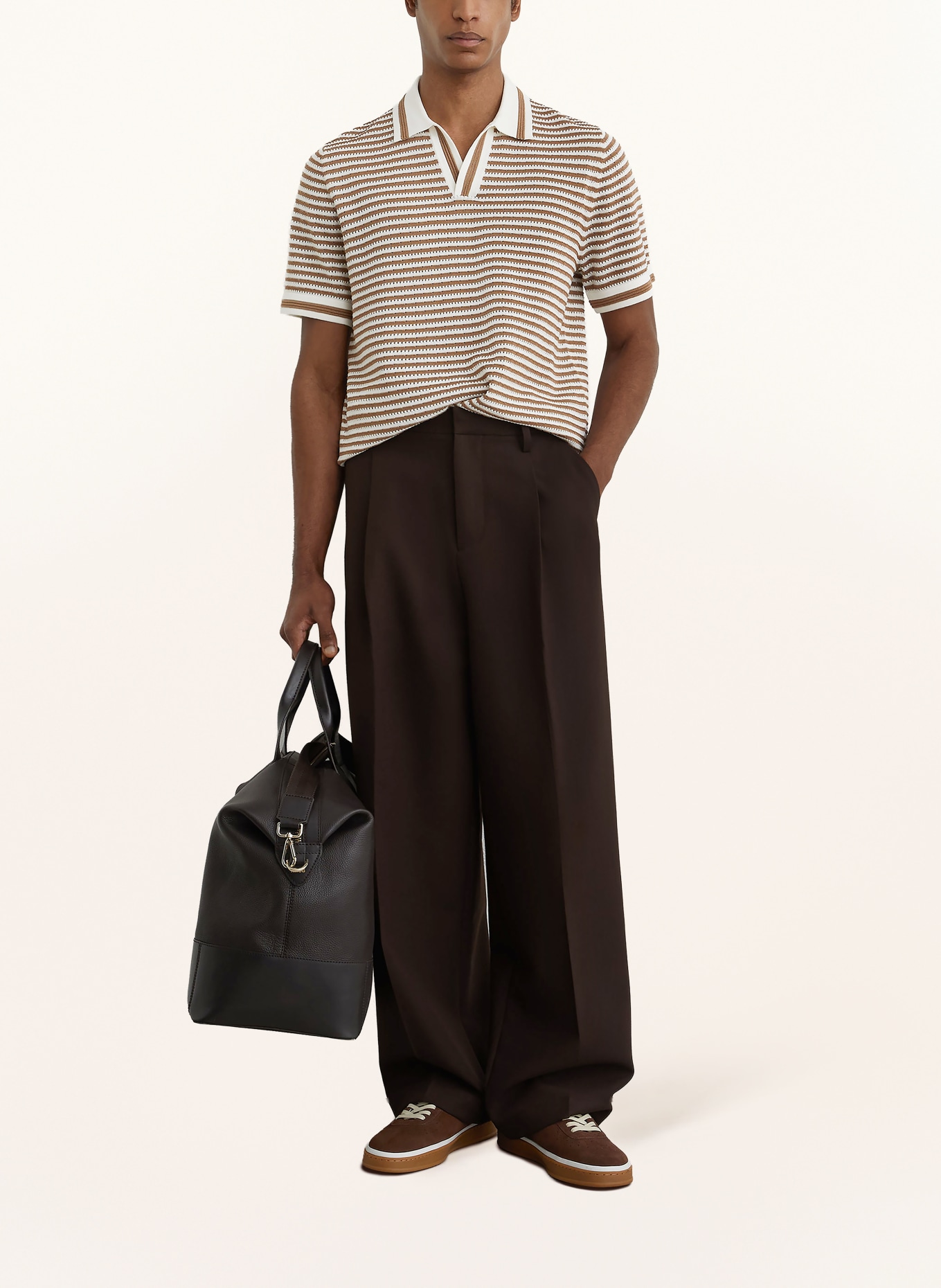 REISS Strick-Poloshirt CARLFORD: BRAUN / WEISS