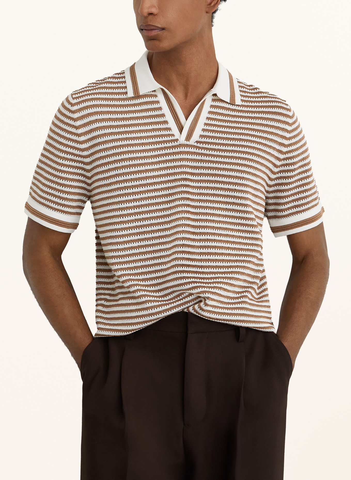 REISS Strick-Poloshirt CARLFORD: BRAUN / WEISS