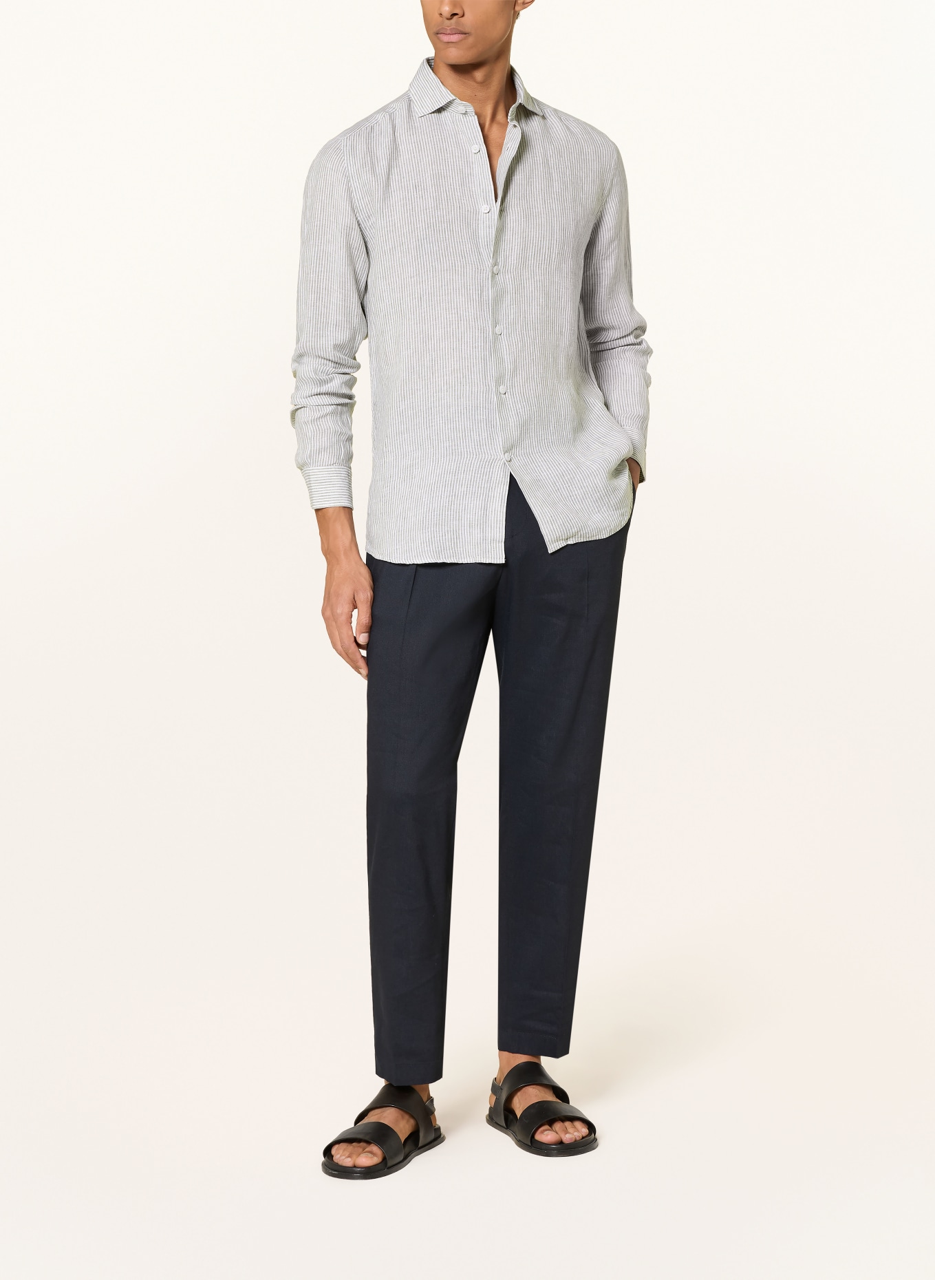 REISS Regular-Fit Linen Shirt: WHITE / OLIVE