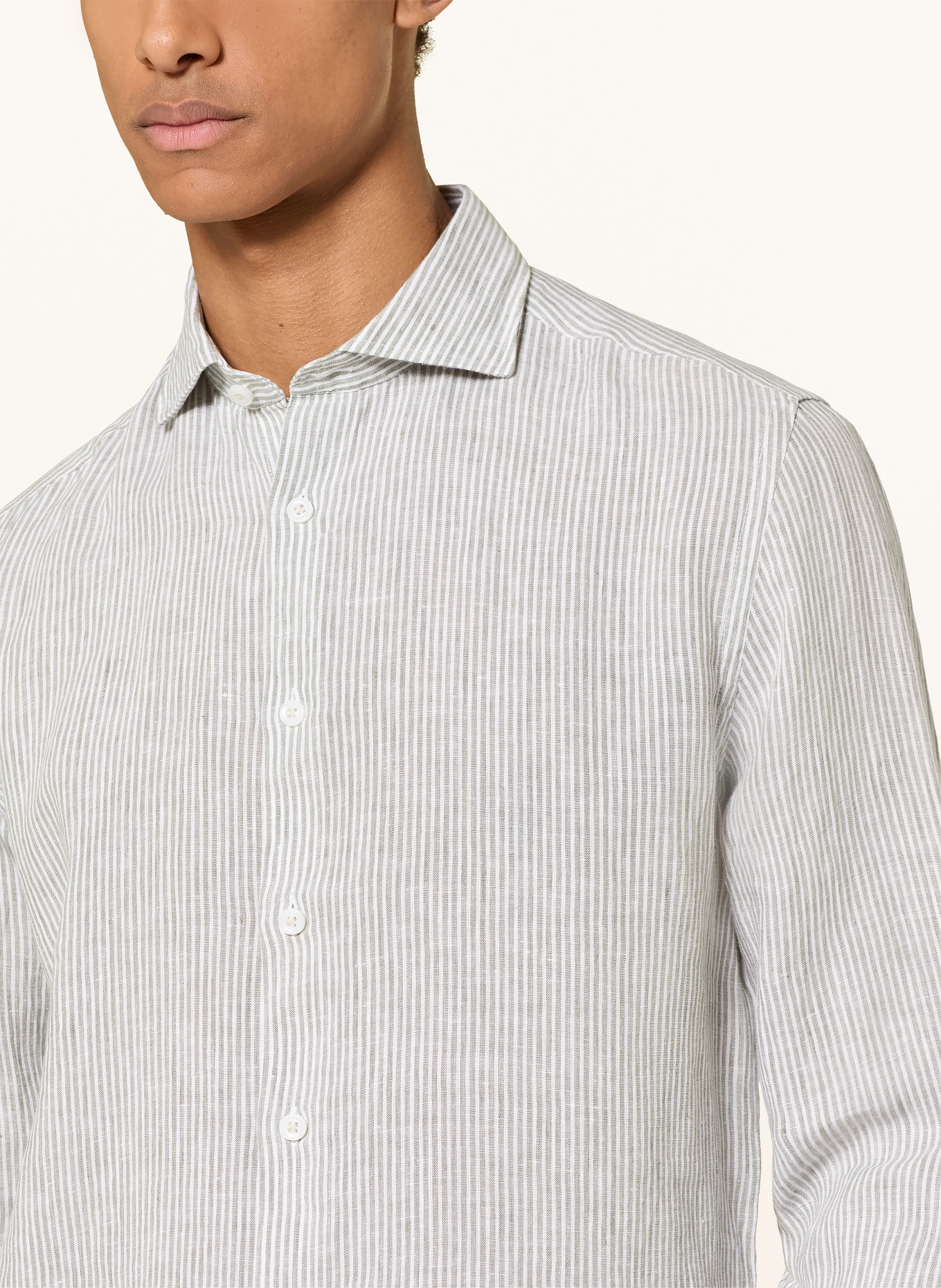 REISS Regular-Fit Linen Shirt: WHITE / OLIVE