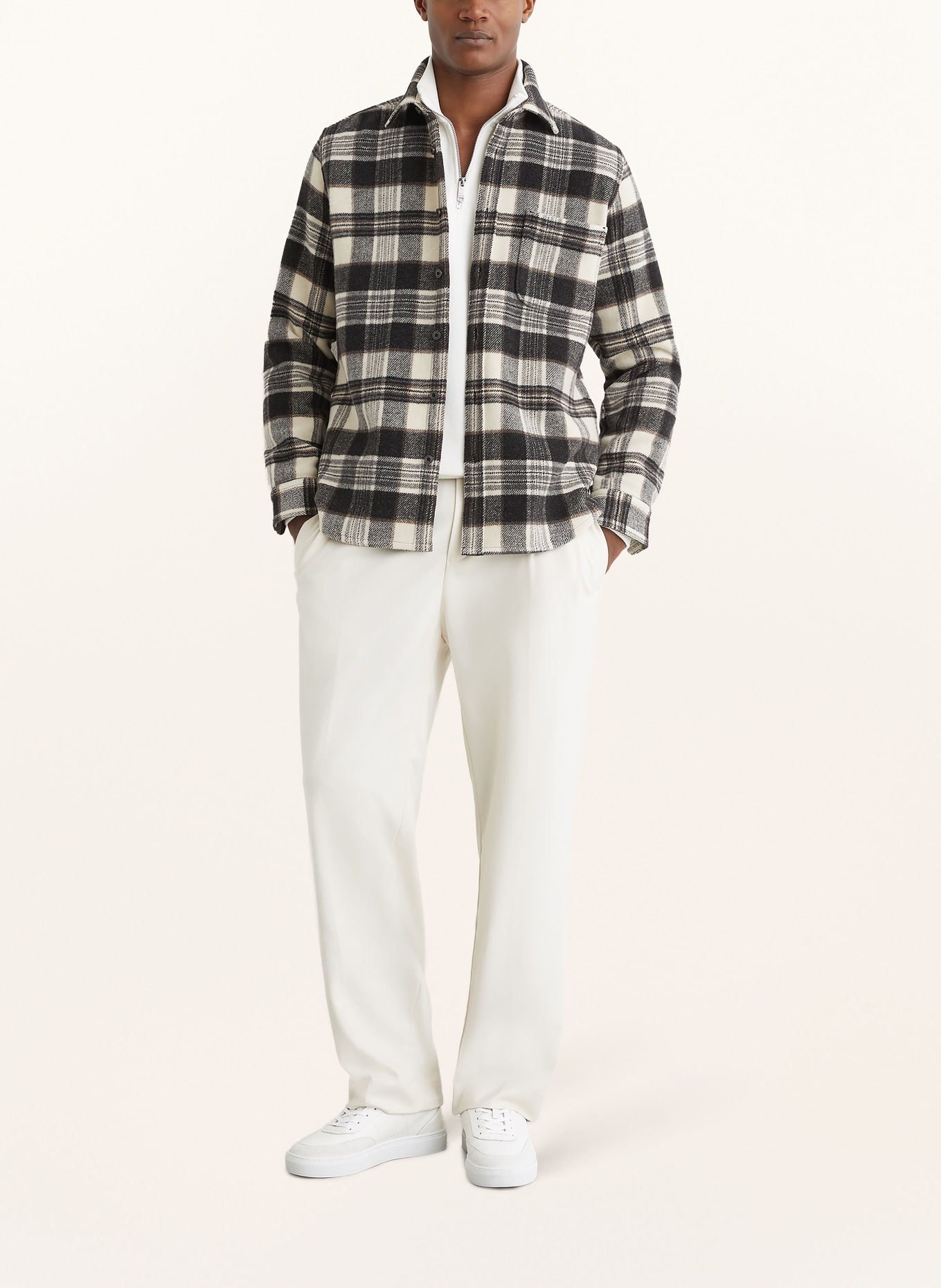 REISS Flanell-Overjacket CROSBY: ECRU / BRAUN / SCHWARZ