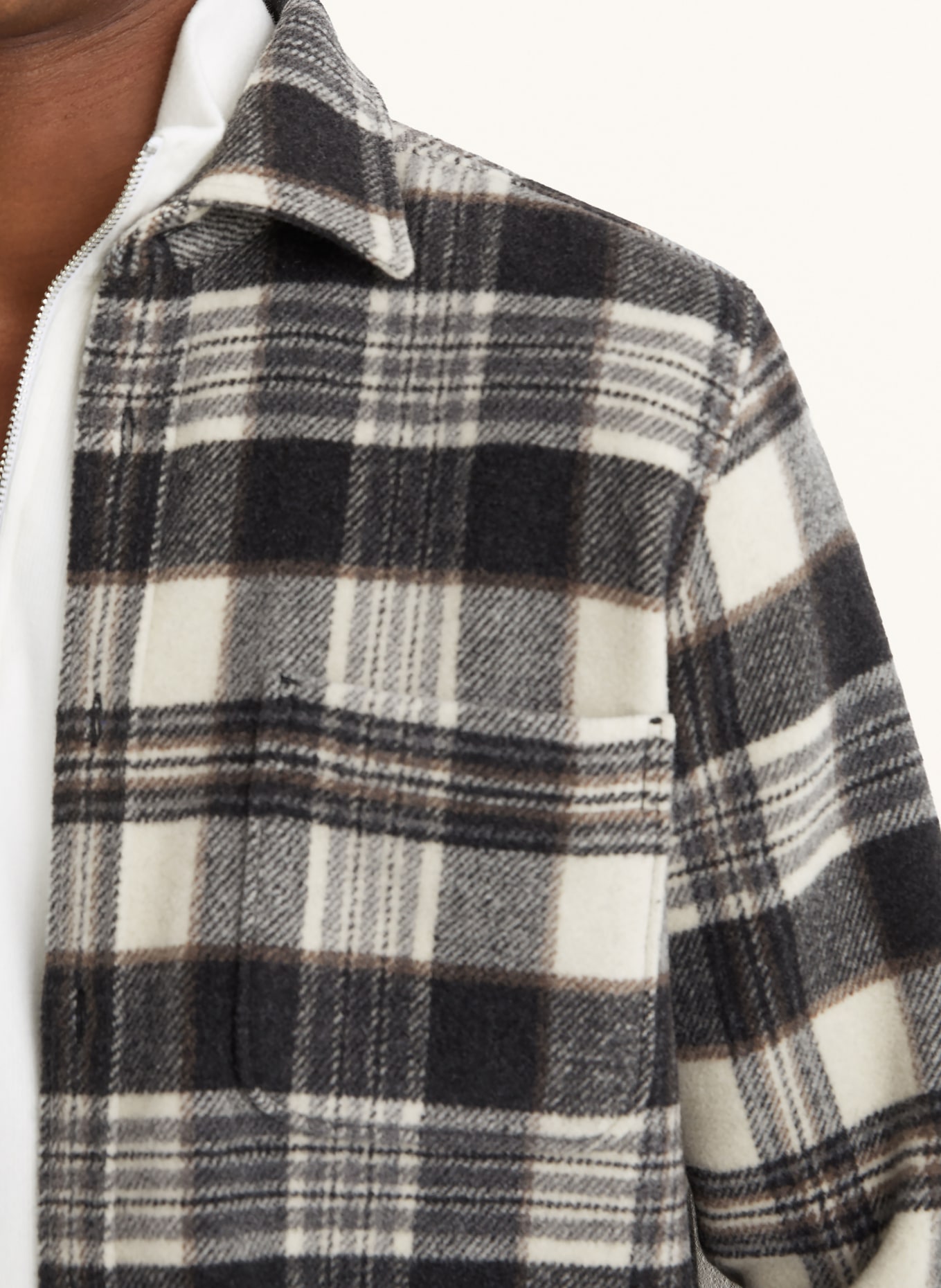 REISS Flanell-Overjacket CROSBY: ECRU / BRAUN / SCHWARZ