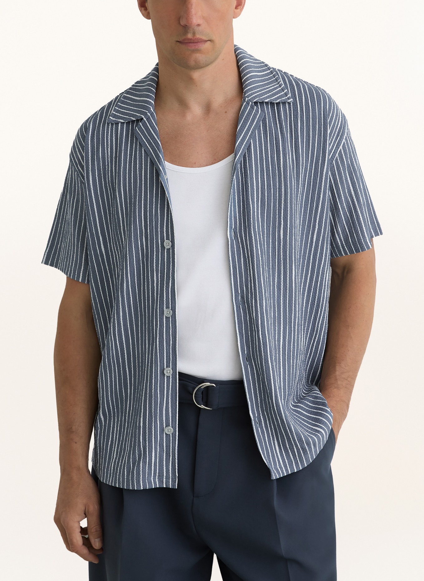 REISS Resorthemd MAX Regular Fit: BLAUGRAU / WEISS