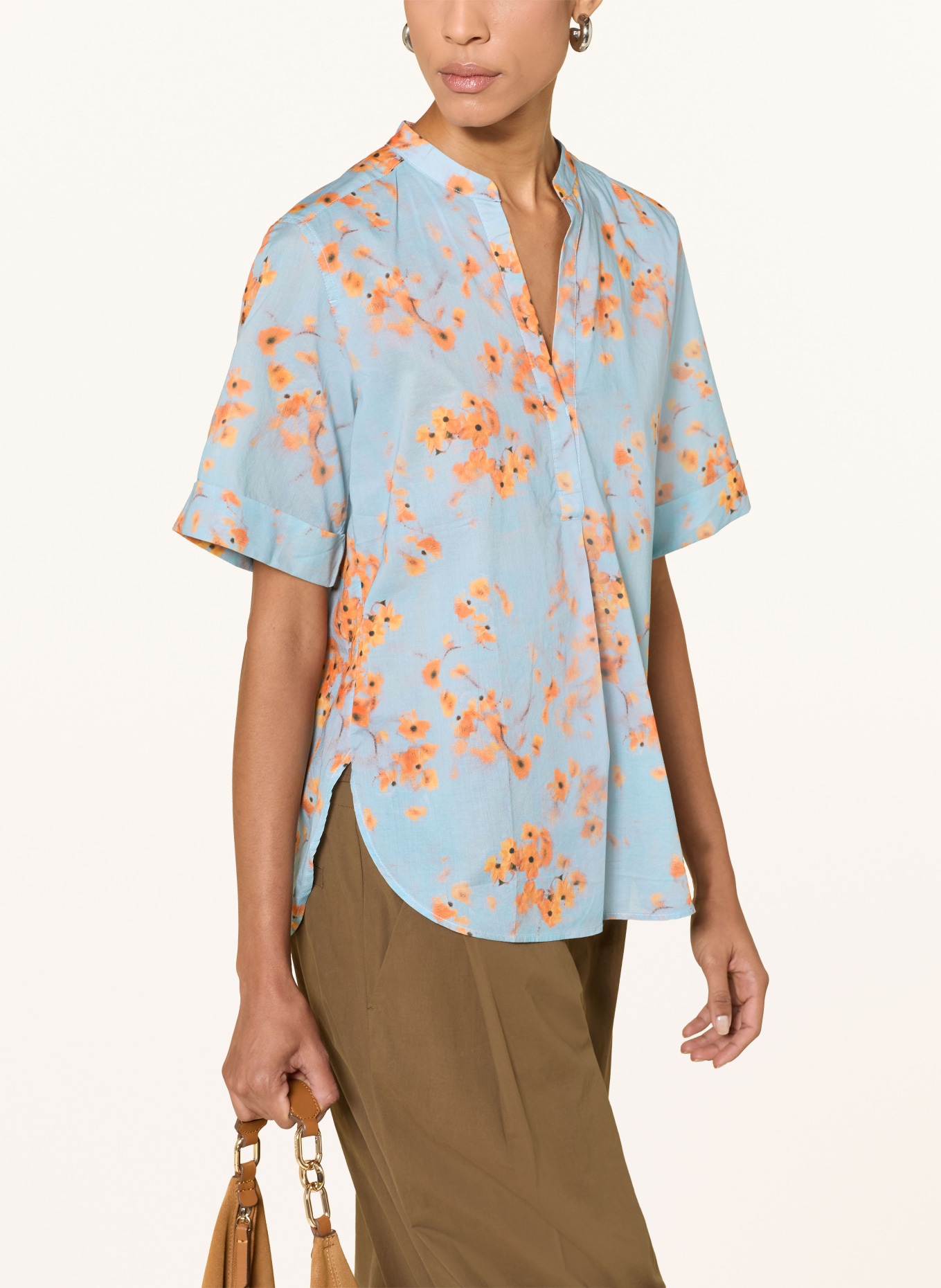 Marc O'Polo Blusenshirt: HELLBLAU / DUNKELBRAUN / ORANGE