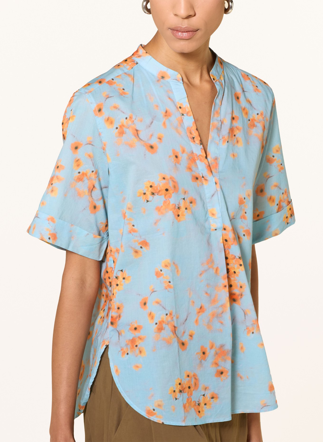 Marc O'Polo Blusenshirt: HELLBLAU / DUNKELBRAUN / ORANGE