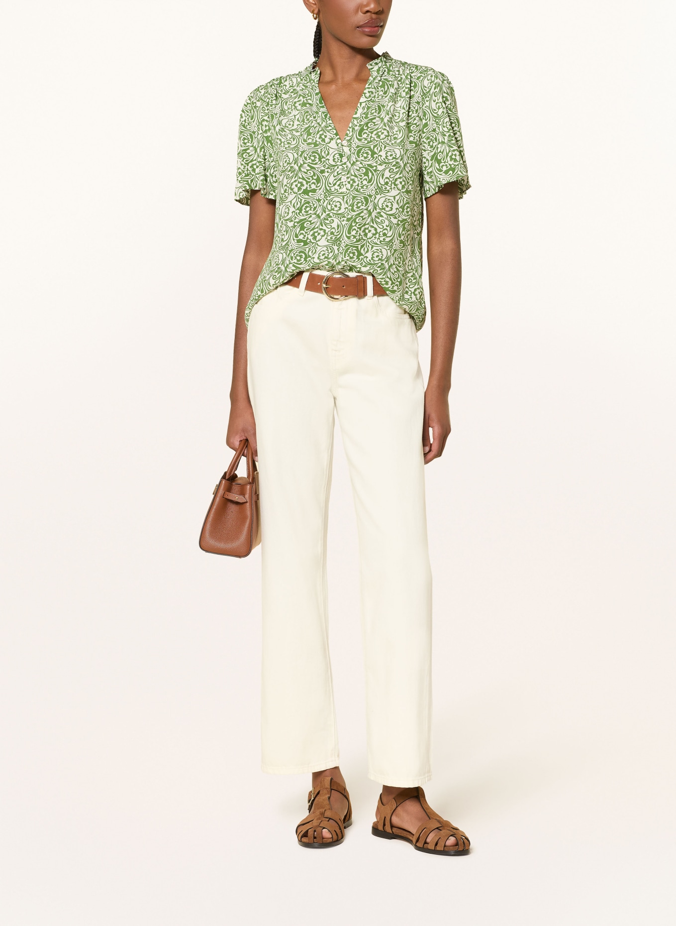 HOBBS Blouse TANIA met ruches: LICHTGEEL / GROEN