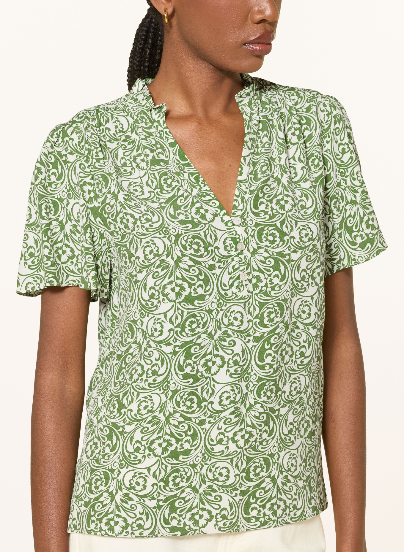 HOBBS Blouse TANIA met ruches: LICHTGEEL / GROEN