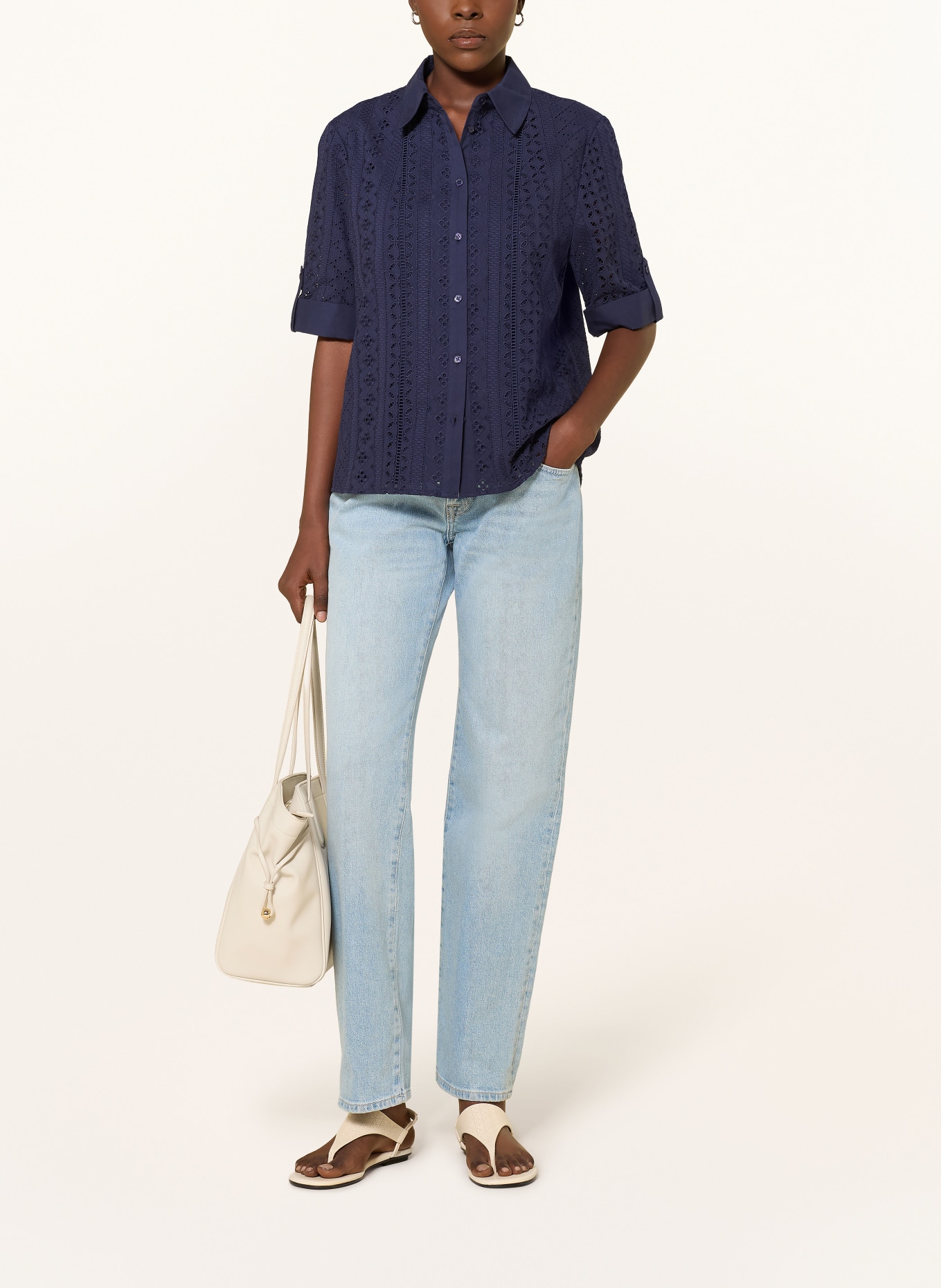 HOBBS Hemdbluse CHRISTIE aus Lochspitze: DUNKELBLAU