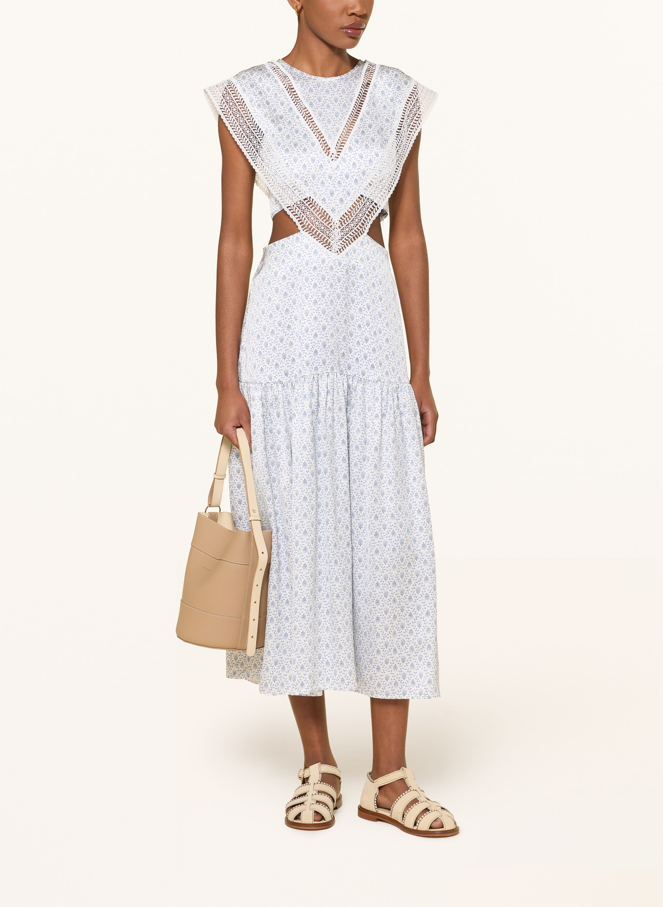 CLAUDIE PIERLOT Satynowa sukienka z wycięciami: BIAŁY / NIEBIESKI