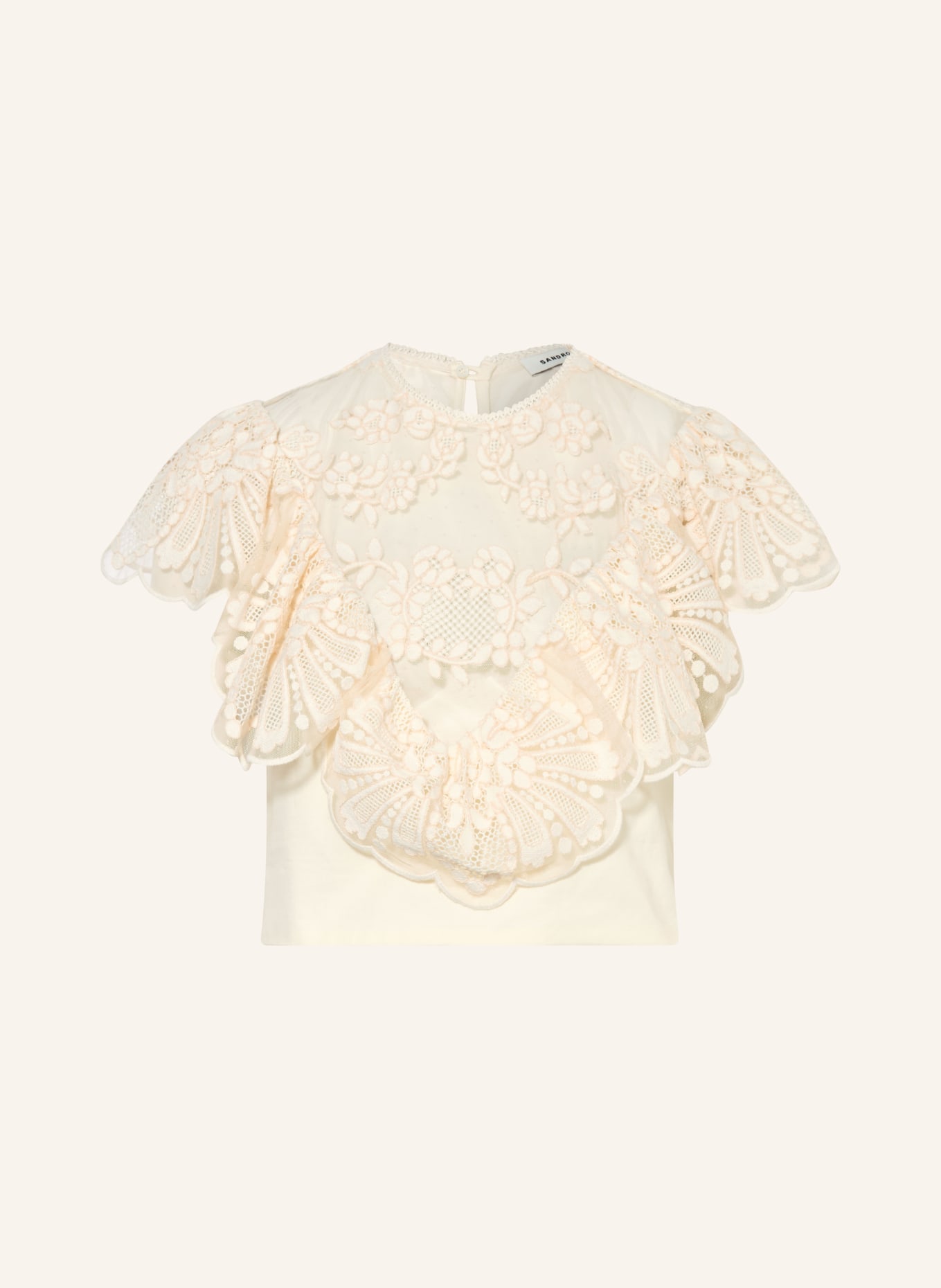 SANDRO Cropped-Blusentop mit Spitze: ECRU