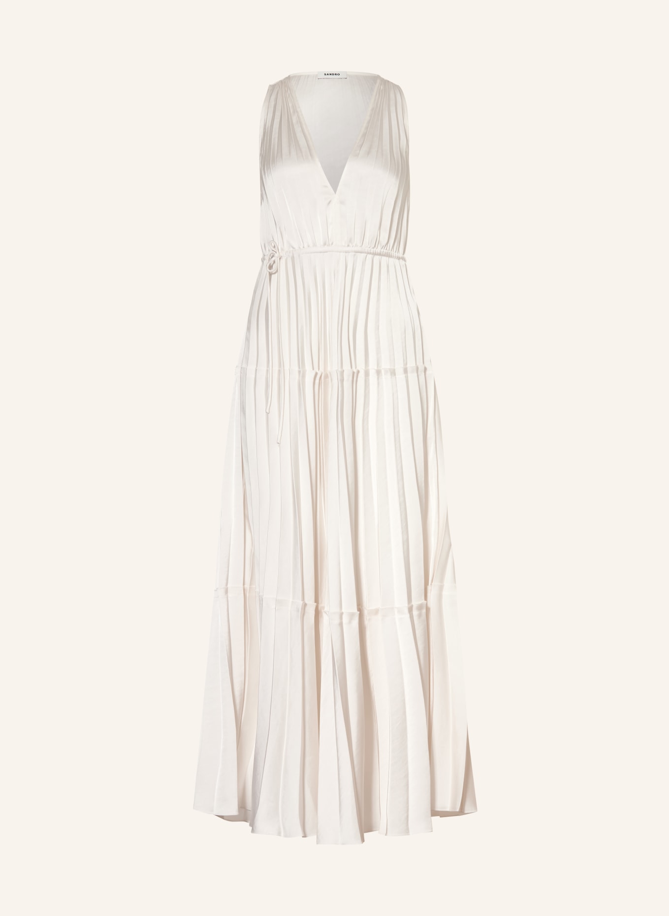 SANDRO Satinkleid mit Plissees: WEISS