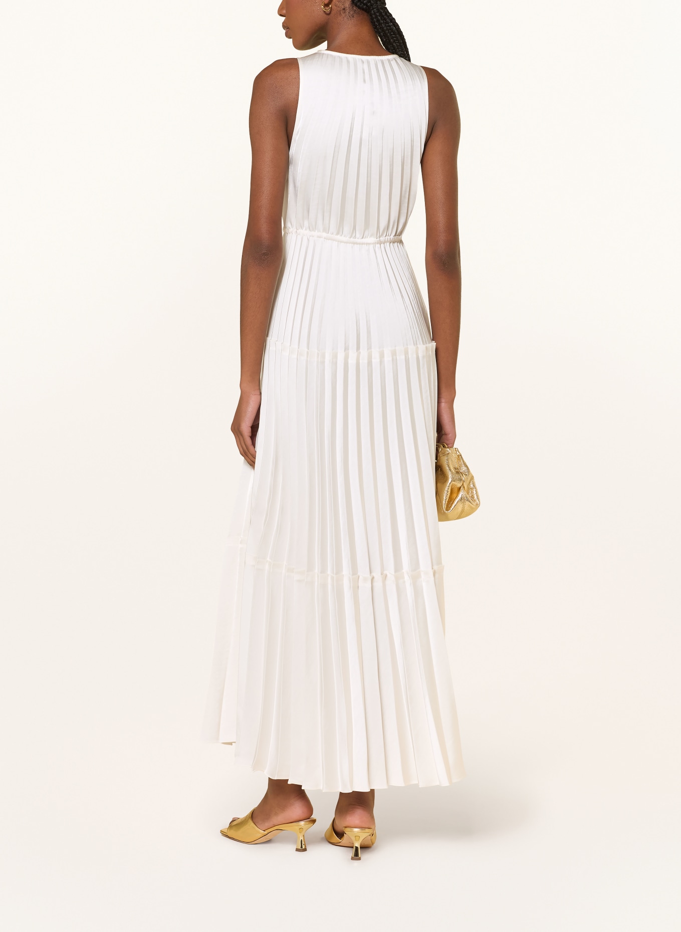 SANDRO Satinkleid mit Plissees: WEISS