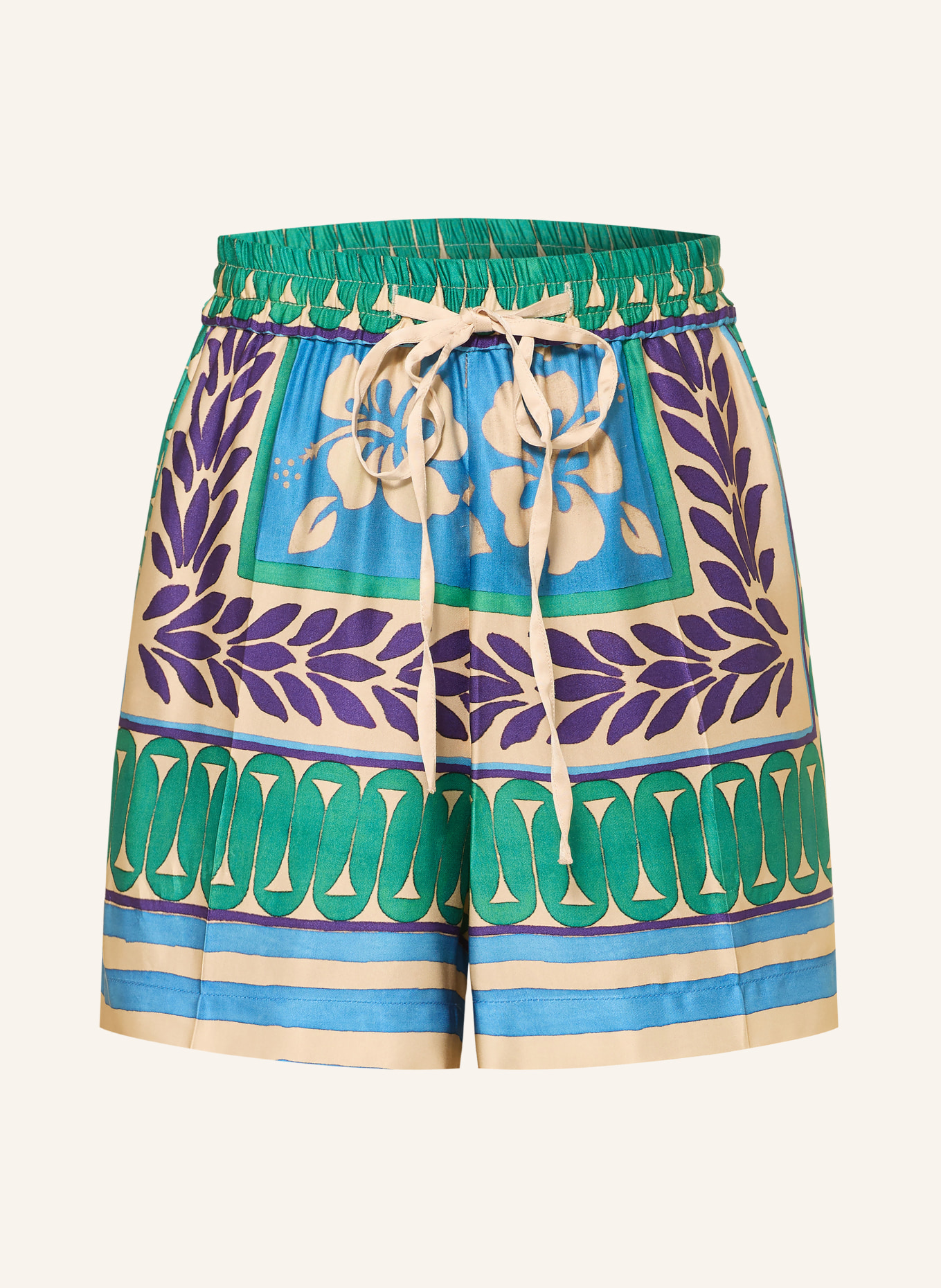 SANDRO Satinshorts: CREME / LILA / BLAU