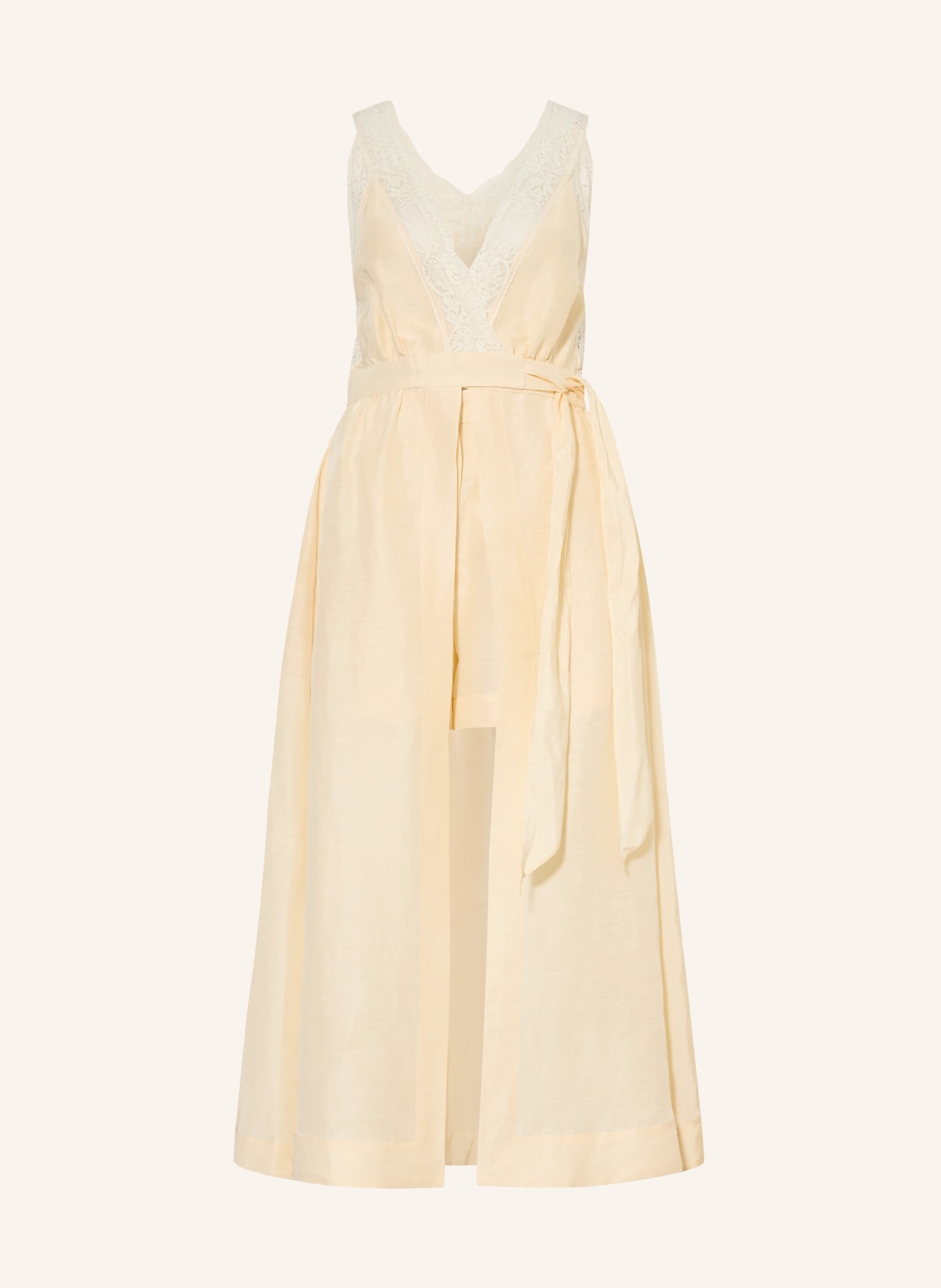 SANDRO Wickelkleid mit Leinen und Spitze: HELLGELB / ECRU