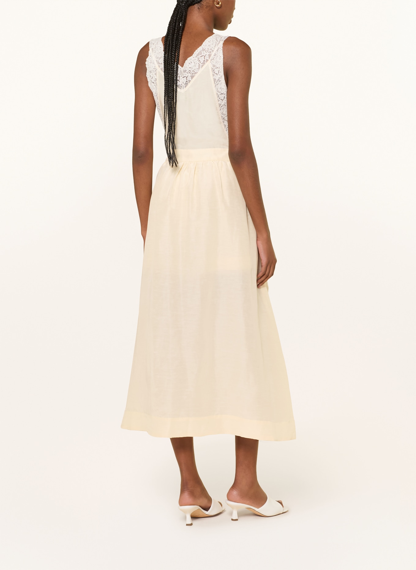 SANDRO Wickelkleid mit Leinen und Spitze: HELLGELB / ECRU