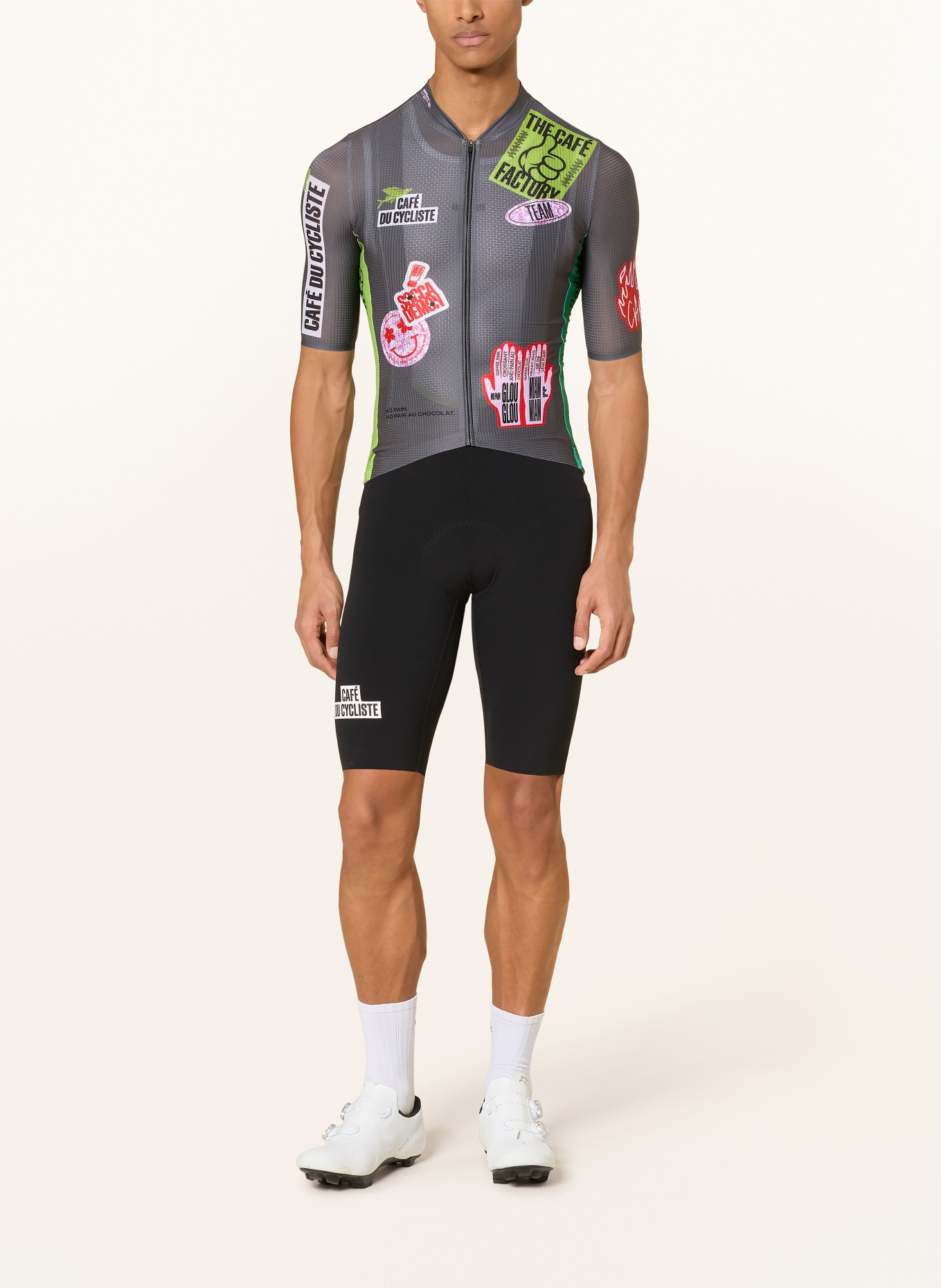 CAFÉ DU CYCLISTE Fietsshirt BERGIDA: DONKERGRIJS / ROOD / GROEN