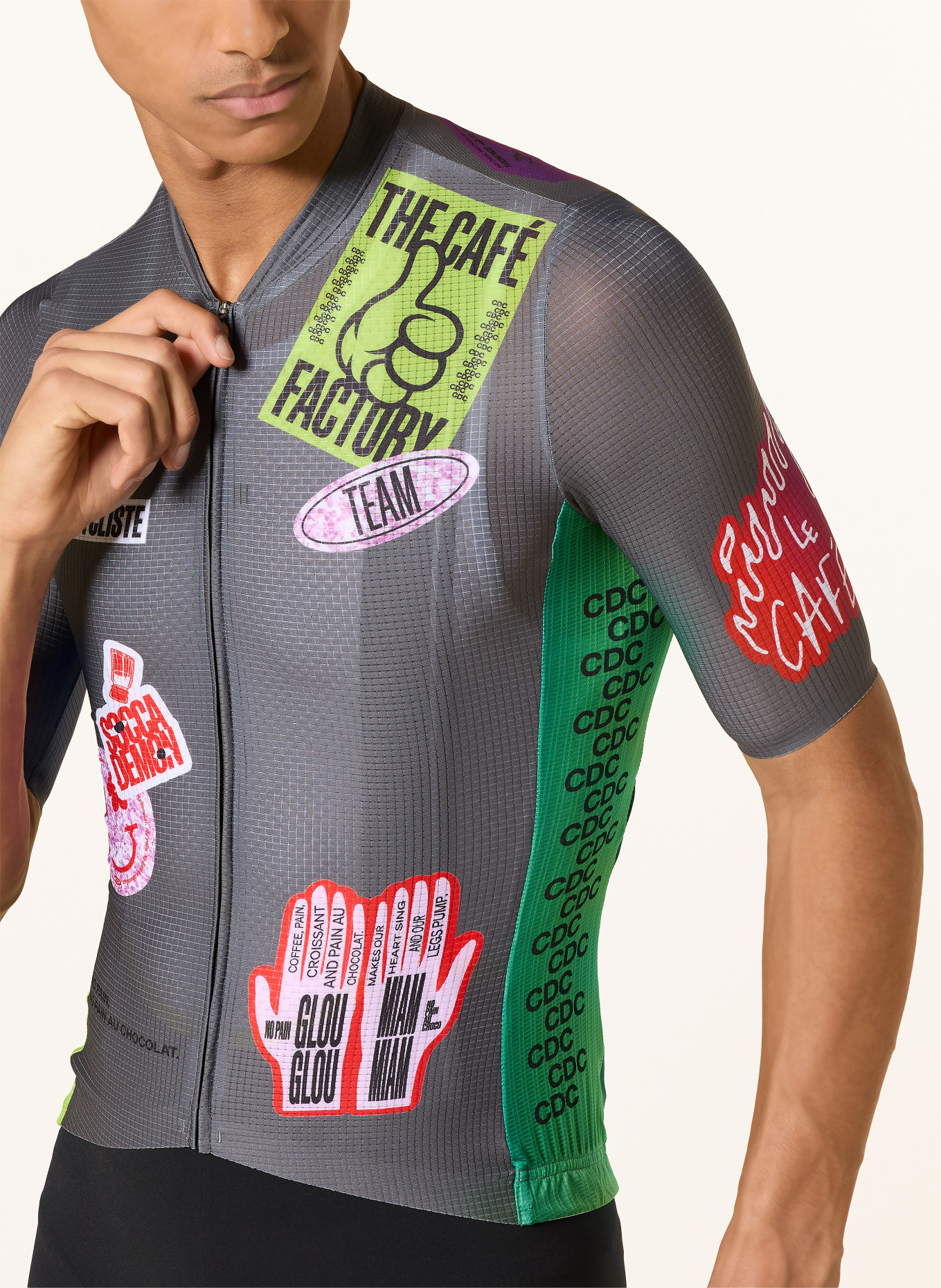 CAFÉ DU CYCLISTE Fietsshirt BERGIDA: DONKERGRIJS / ROOD / GROEN