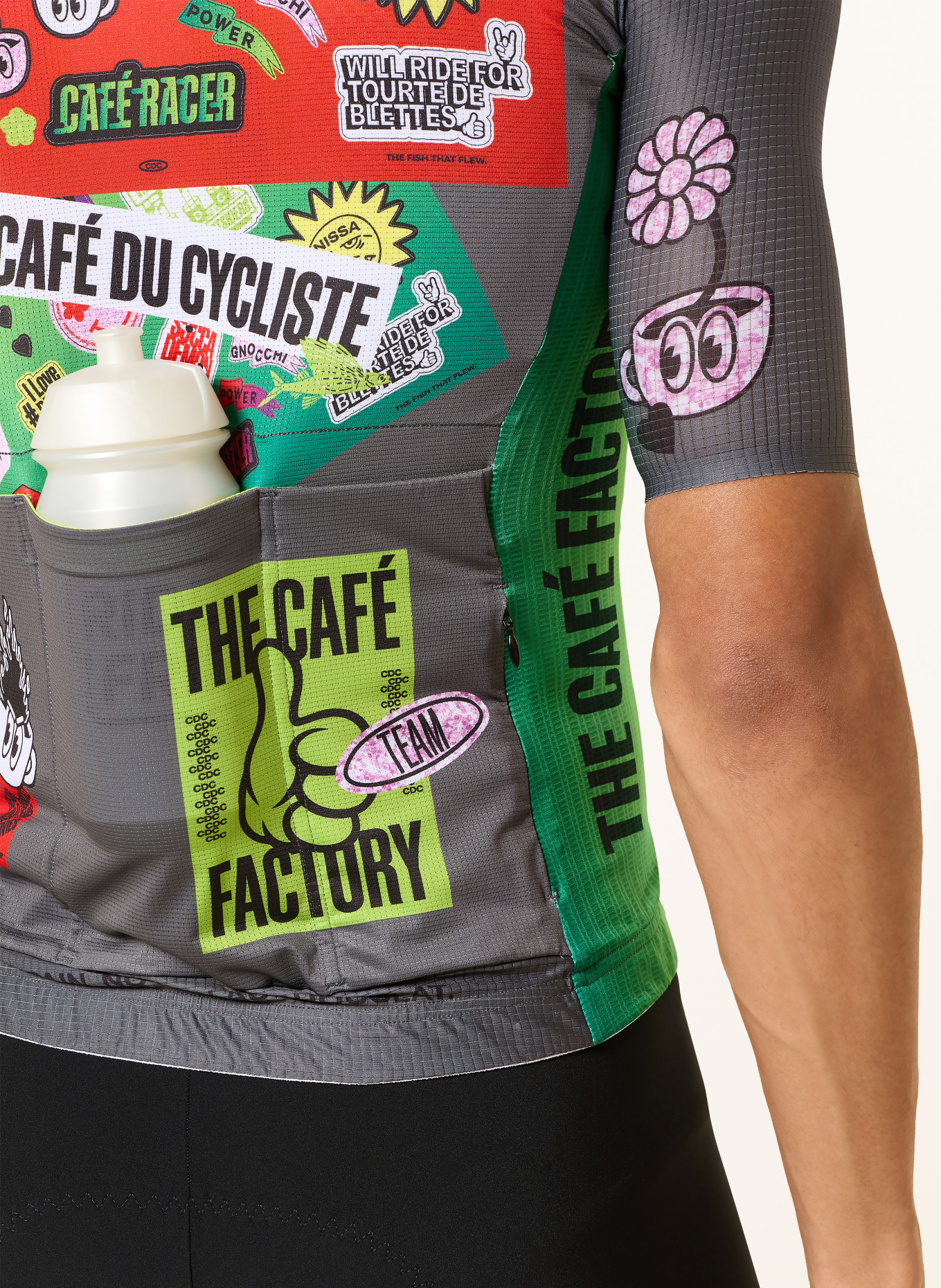 CAFÉ DU CYCLISTE Fietsshirt BERGIDA: DONKERGRIJS / ROOD / GROEN