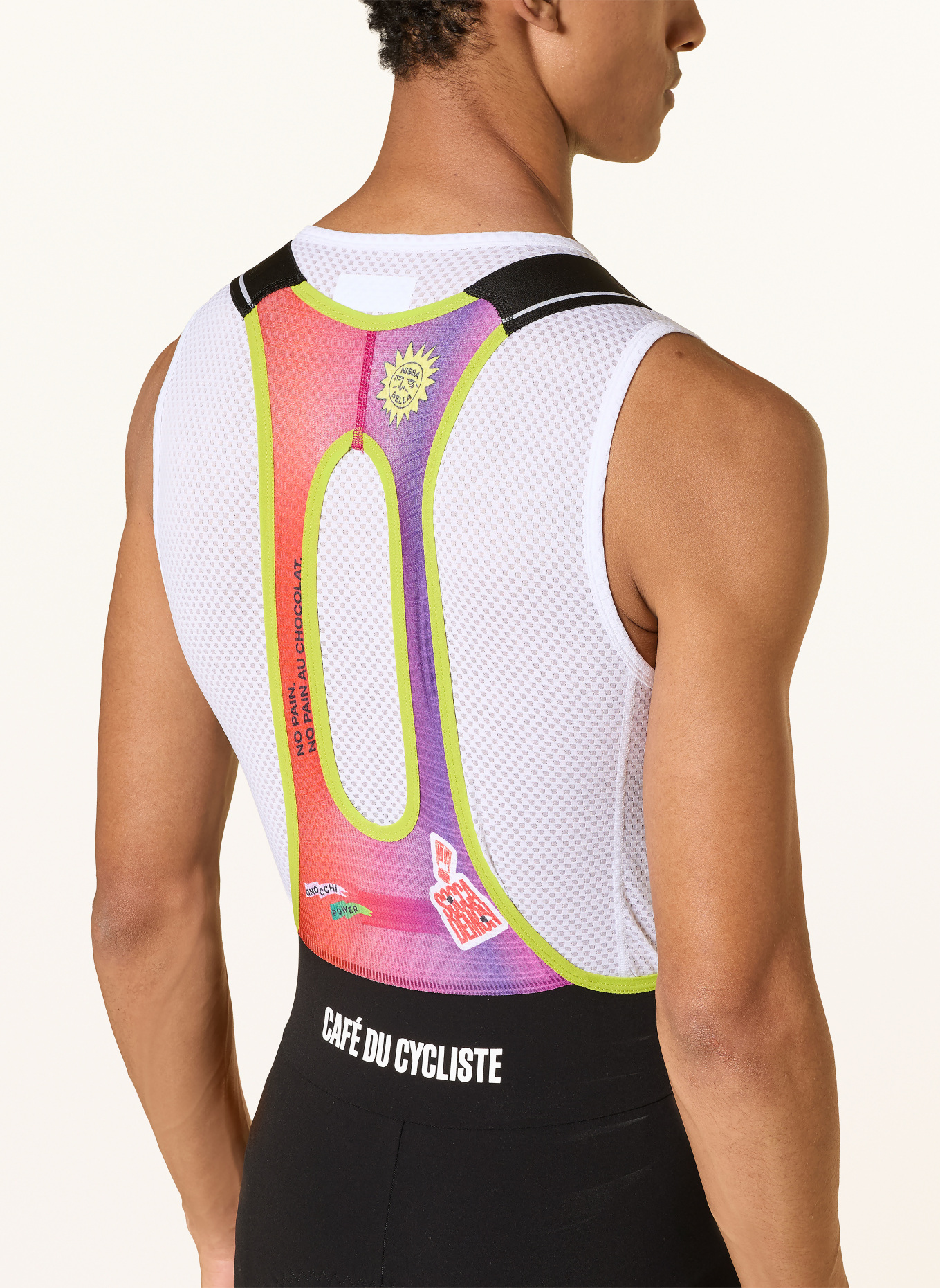 CAFÉ DU CYCLISTE Fietsbroek VICTOIRE met bretels en gewatteerd inzetstuk: ZWART / ROZE / GEEL