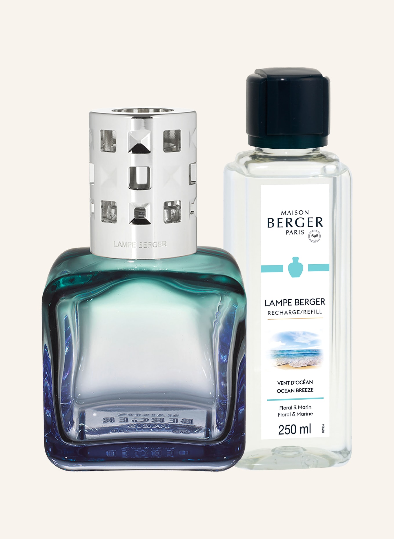 MAISON BERGER PARIS GLACON Set: Aroma Lamp and Refill: LIGHT BLUE / SILVER