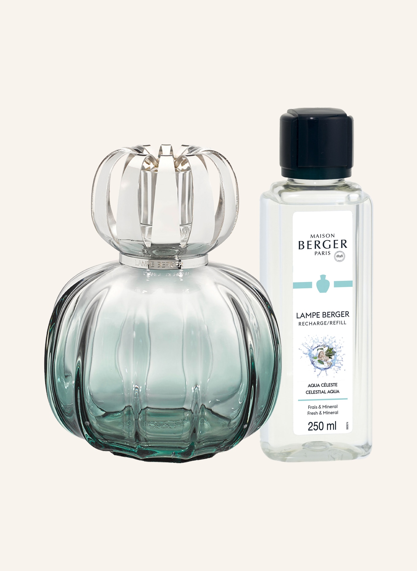 MAISON BERGER PARIS CORALI VERTE Set: Fragrance lamp and refill: WHITE / LIGHT BLUE / BLACK